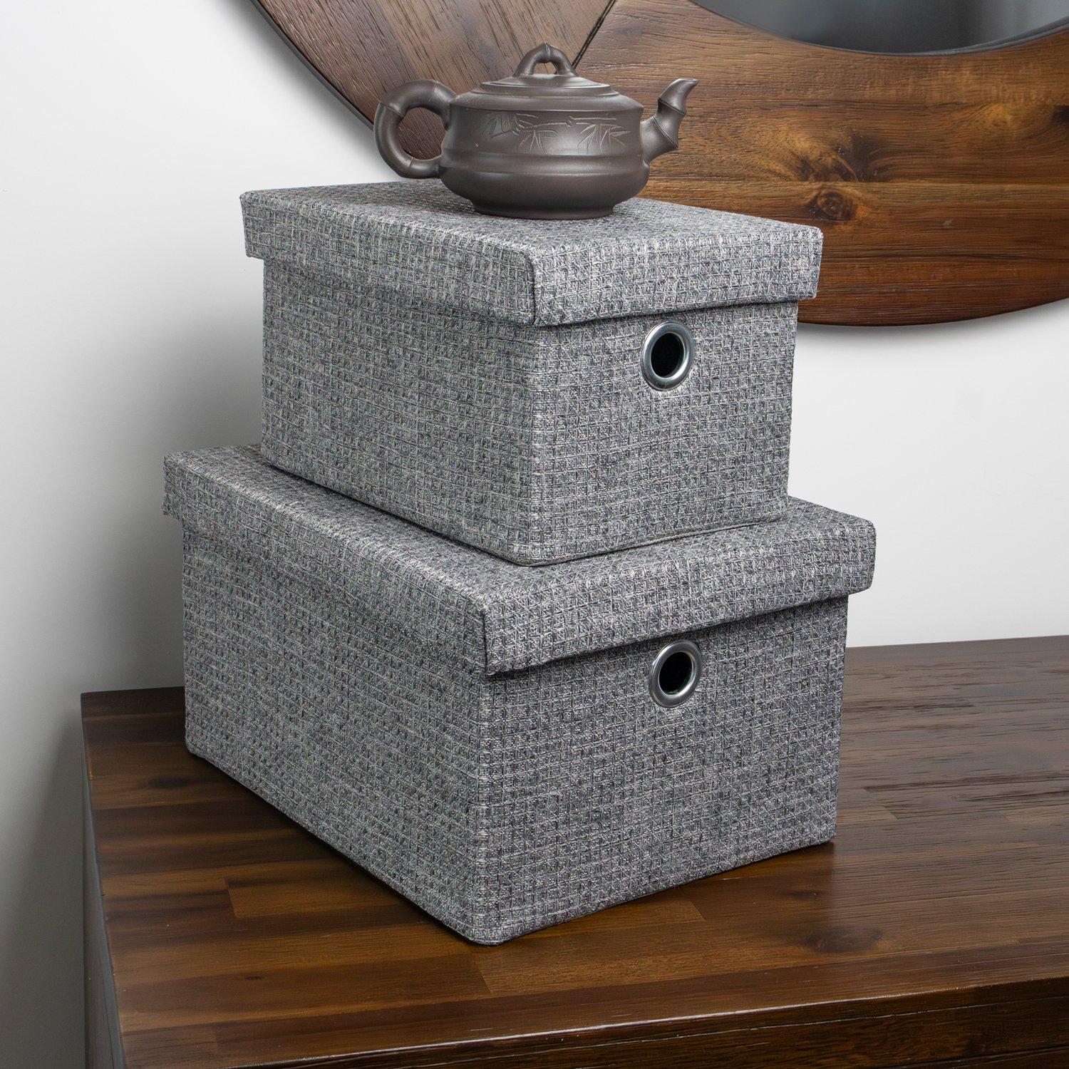Grey - JVL - Chroma Set of 2 Rectangular Storage Baskets wi - 9