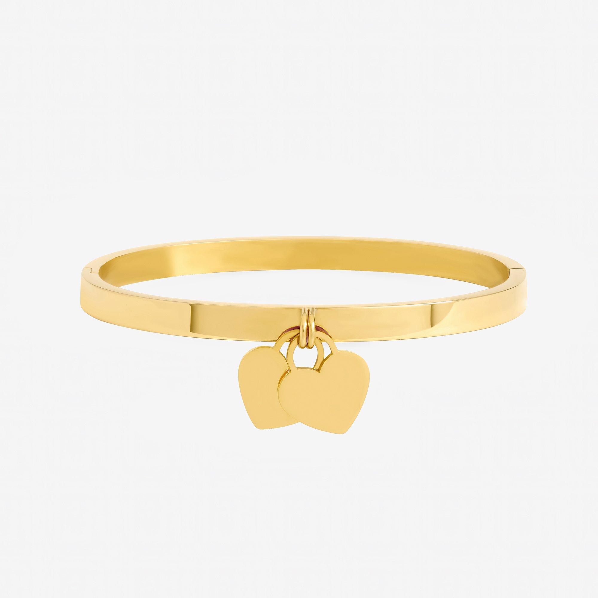 Gold - Jon Richard - Gold Waterproof Heart Charm Engraveable Bangle