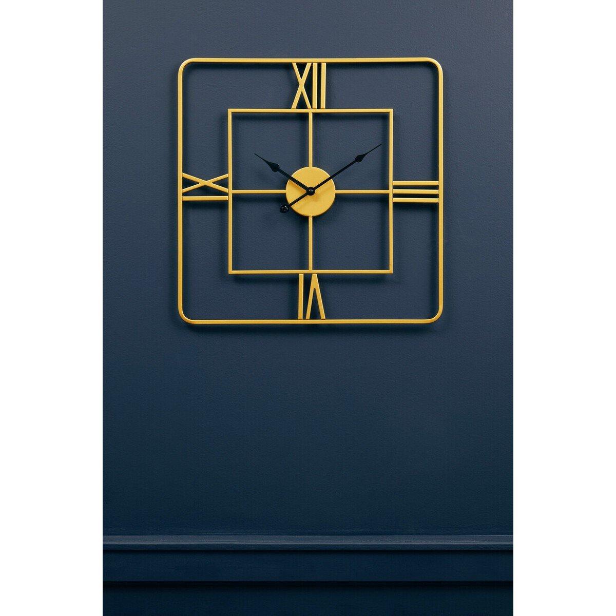 Gold - Premier Housewares - Kent Small Gold Finish Square Wall Clock - 1