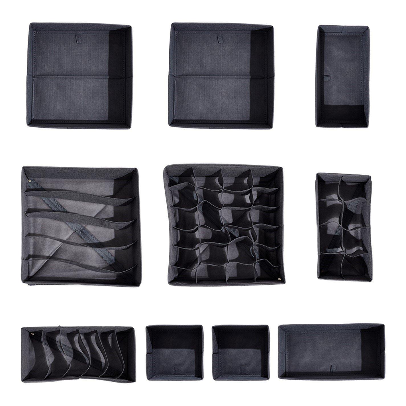 Black Grey - LIFE IDEAS - 10 Pcs Foldable Non-woven Clothing Organizer - 10