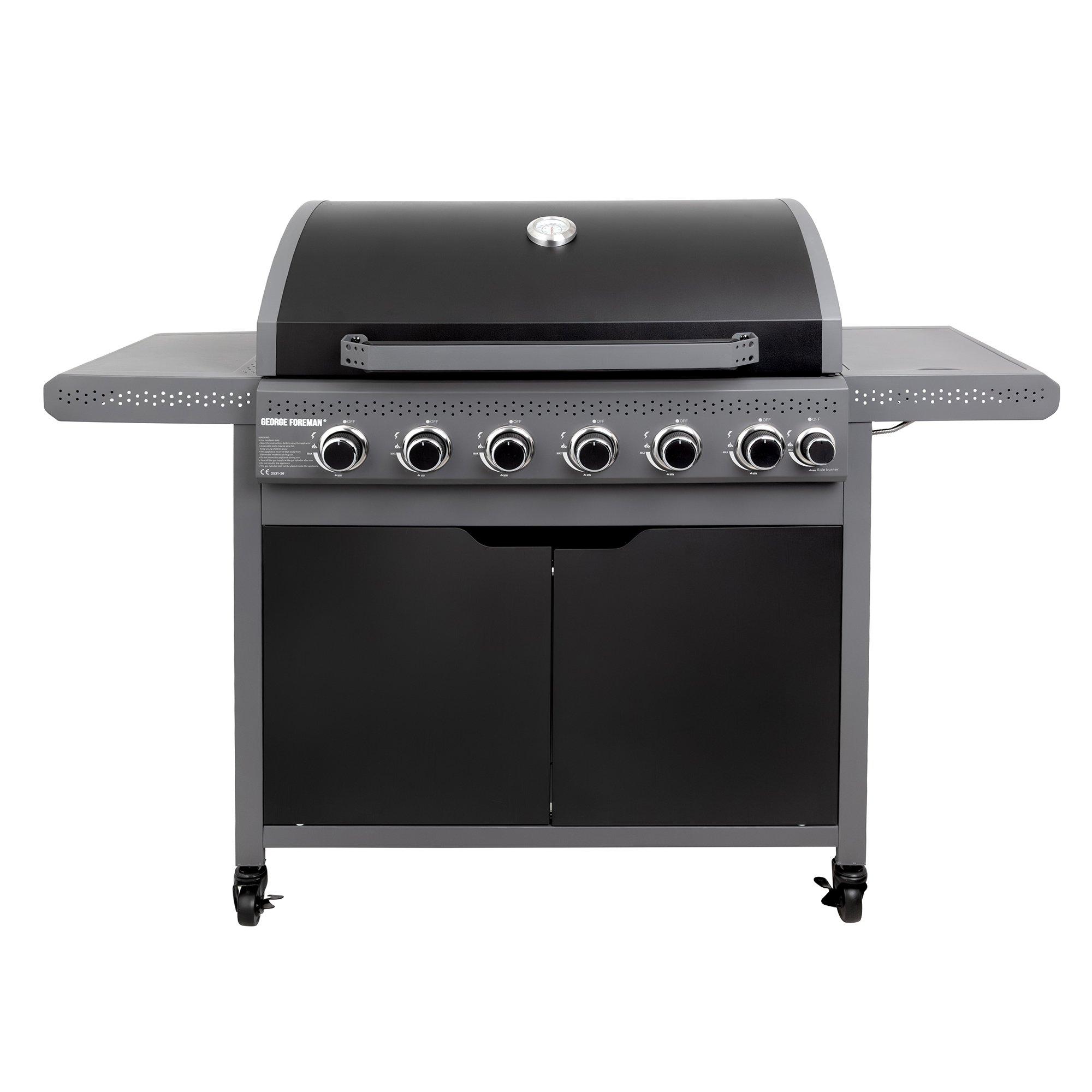 George Foreman GFGBBQ6B1B-C 7 Gas Burner 6 + 1 BBQ in Black