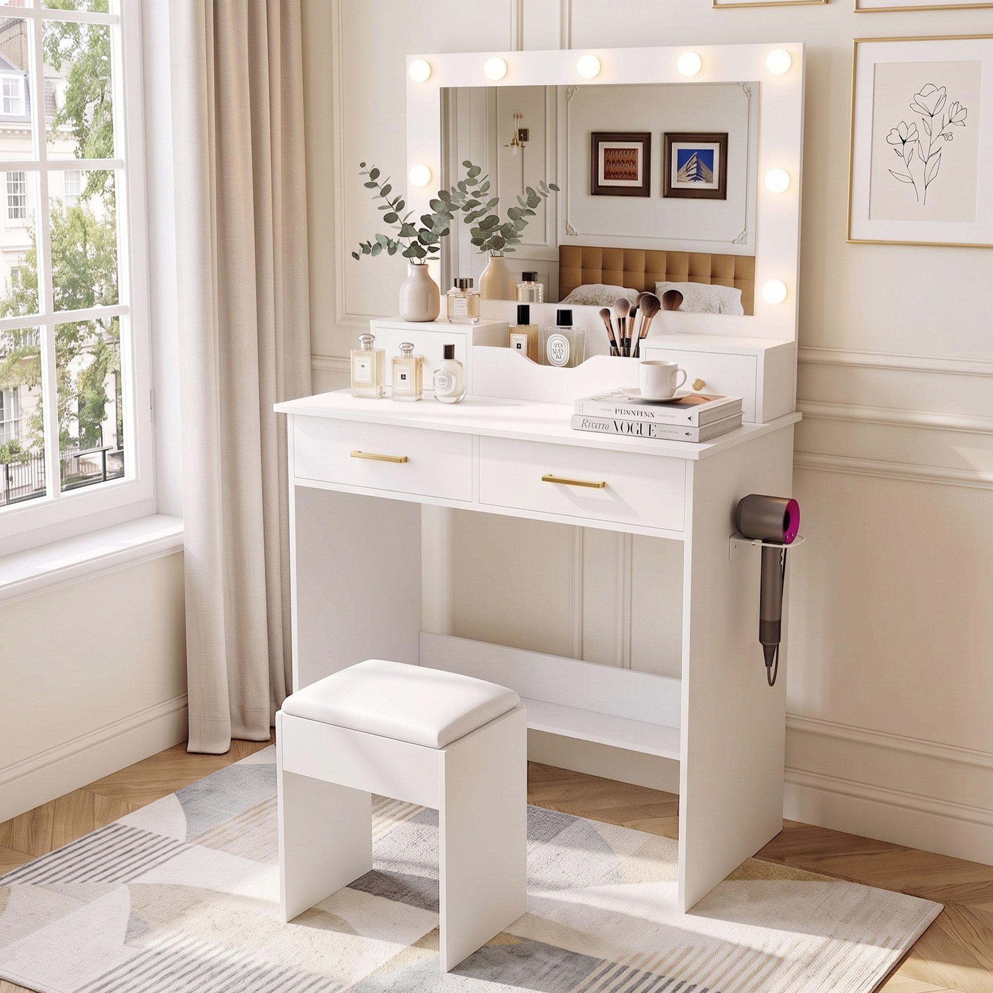 White - Urban Meuble - Makeup Vanity Desk with Hollywood Lights - 2
