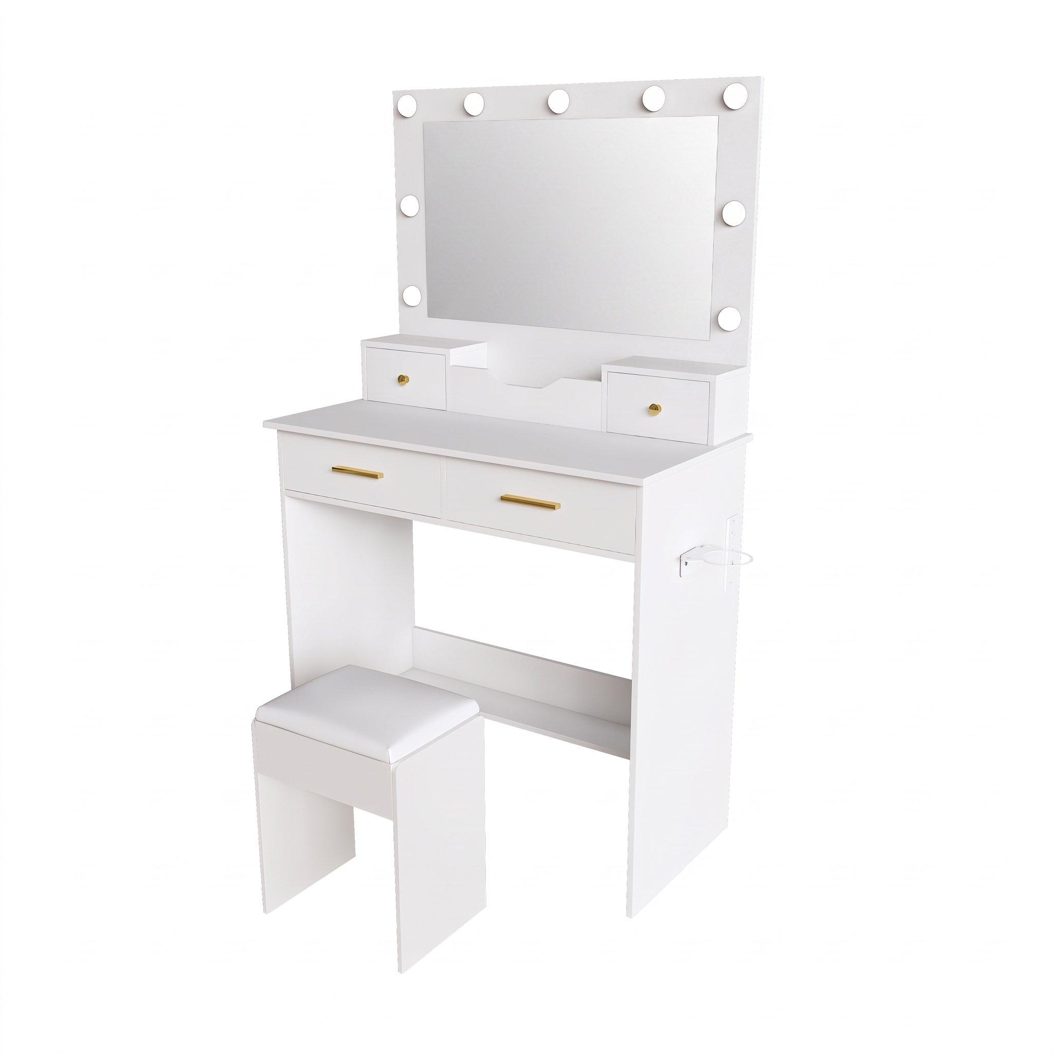 White - Urban Meuble - Makeup Vanity Desk with Hollywood Lights - 11