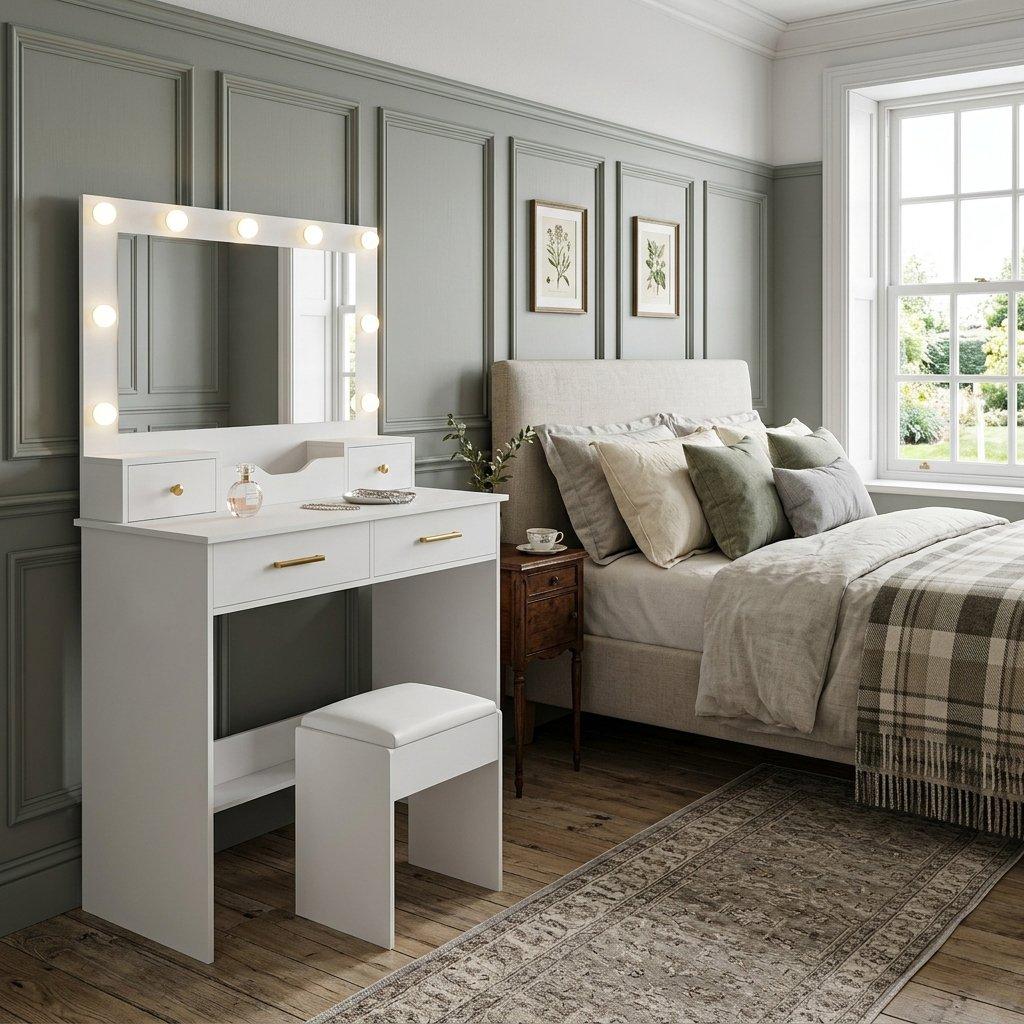 White - Urban Meuble - Makeup Vanity Desk with Hollywood Lights - 3