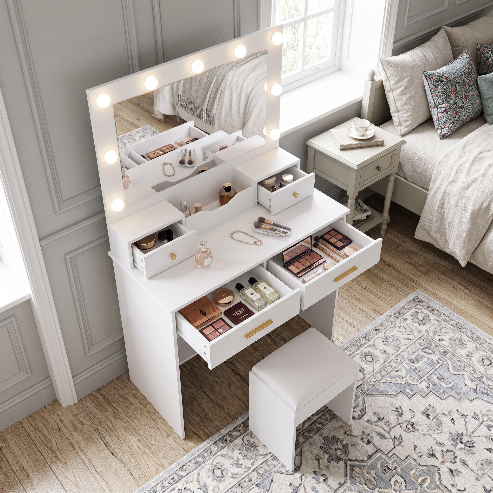 White - Urban Meuble - Makeup Vanity Desk with Hollywood Lights - 4