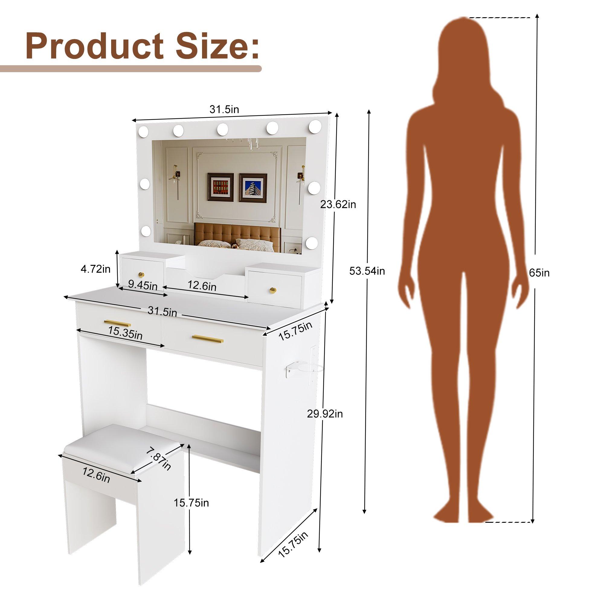 White - Urban Meuble - Makeup Vanity Desk with Hollywood Lights - 6