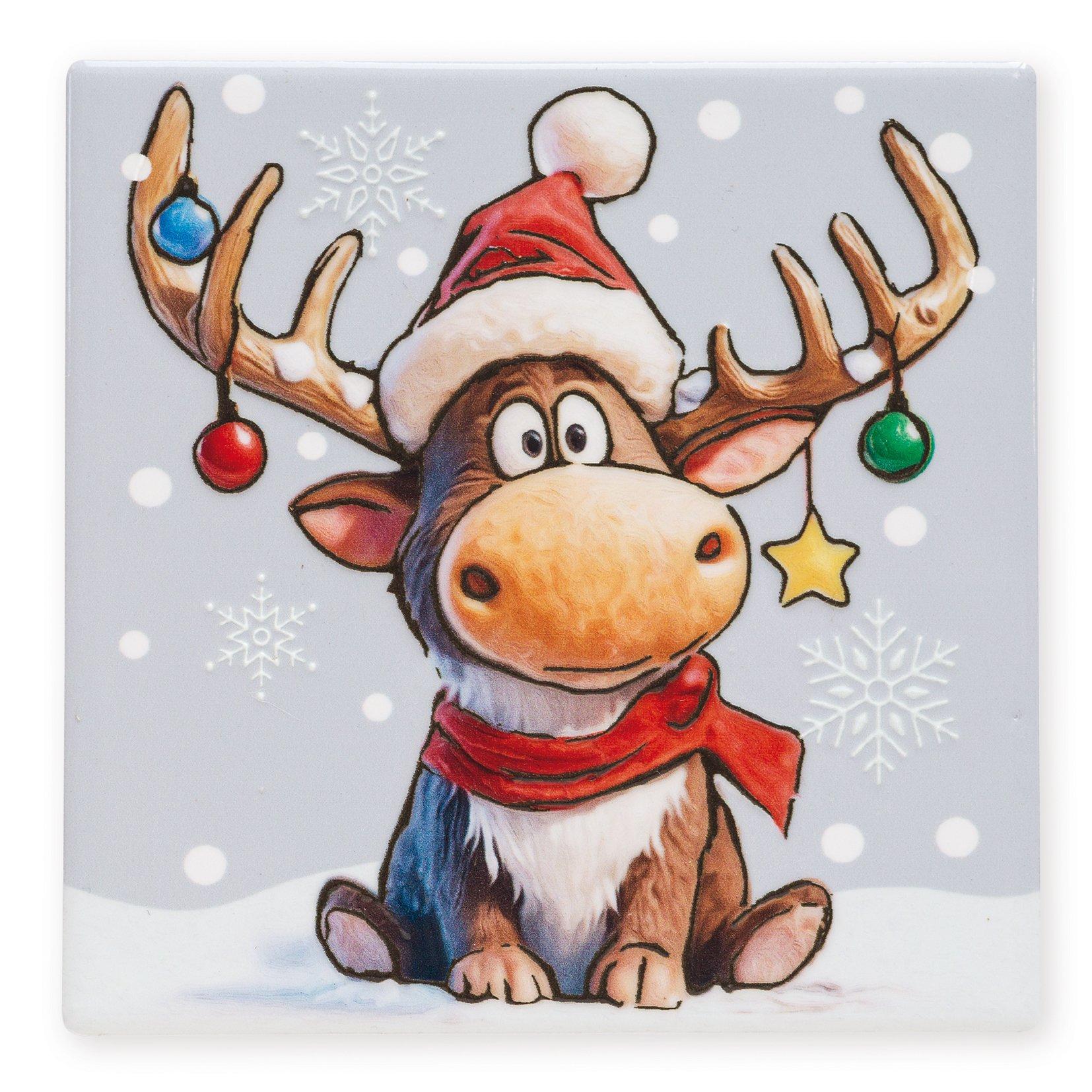Multi - Art of Arora - - Christmas Coasters pk 4 – Reindeer