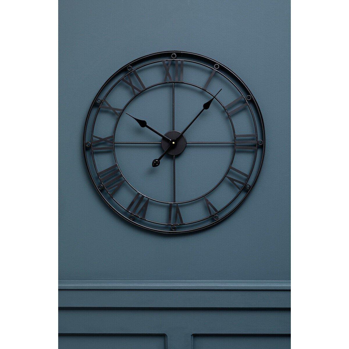 Black White - Premier Housewares - Baywood 59cm Dia Matt Black Metal Wall Clock - 3