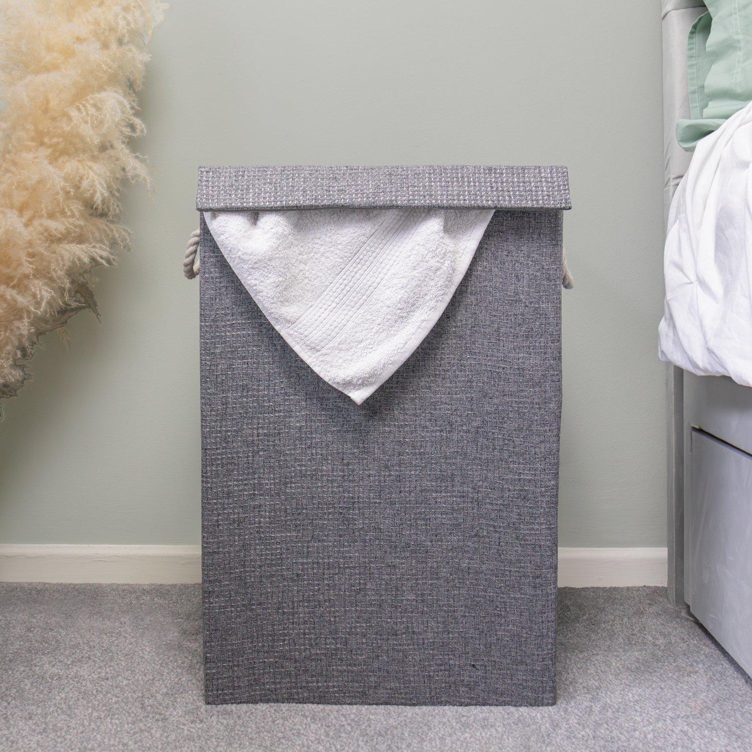 Grey - JVL - Chroma Foldable Laundry Hamper with Lid, Home - 11