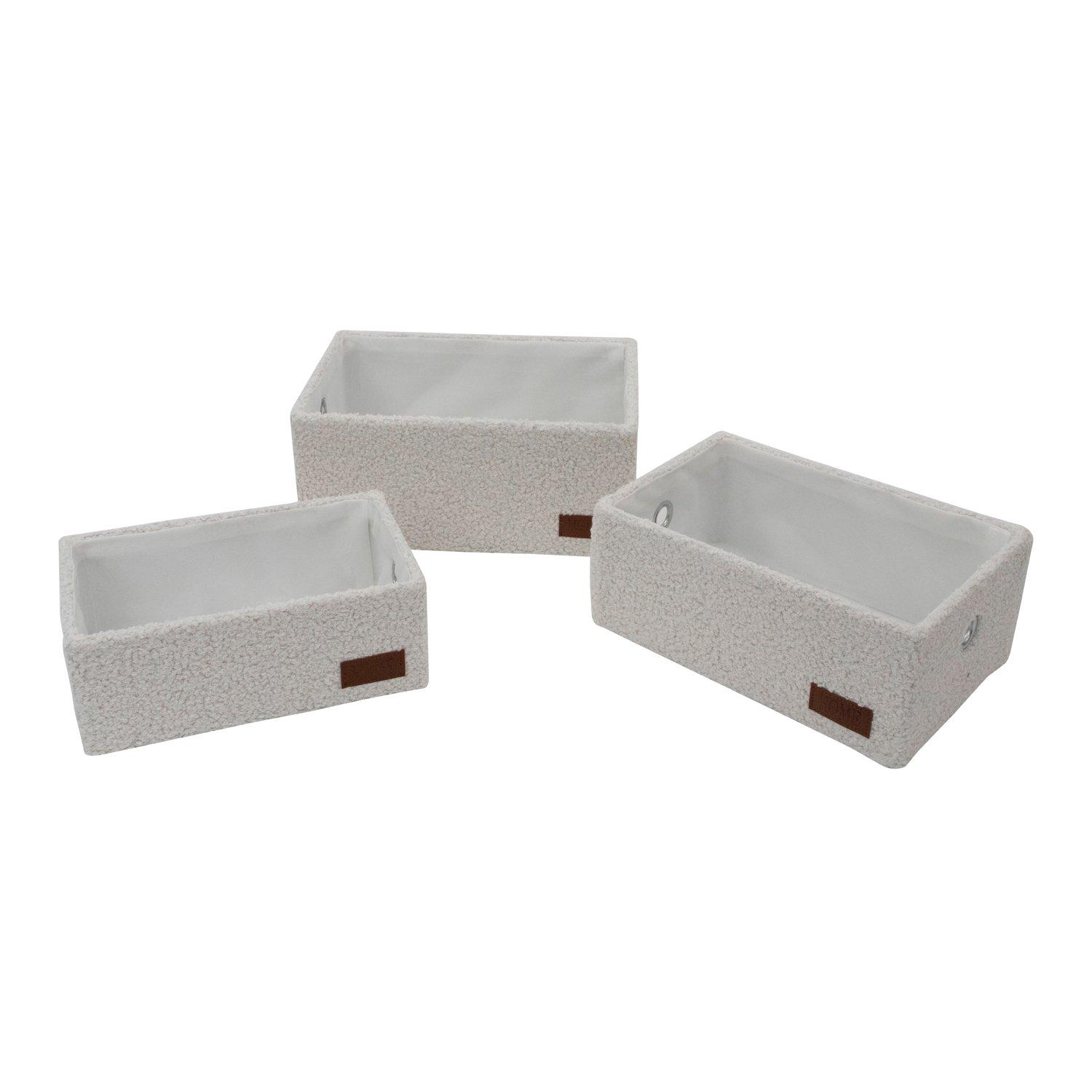 White - JVL - Shiro Set of 3 Boucle Fabric Rectangular Stora - 1