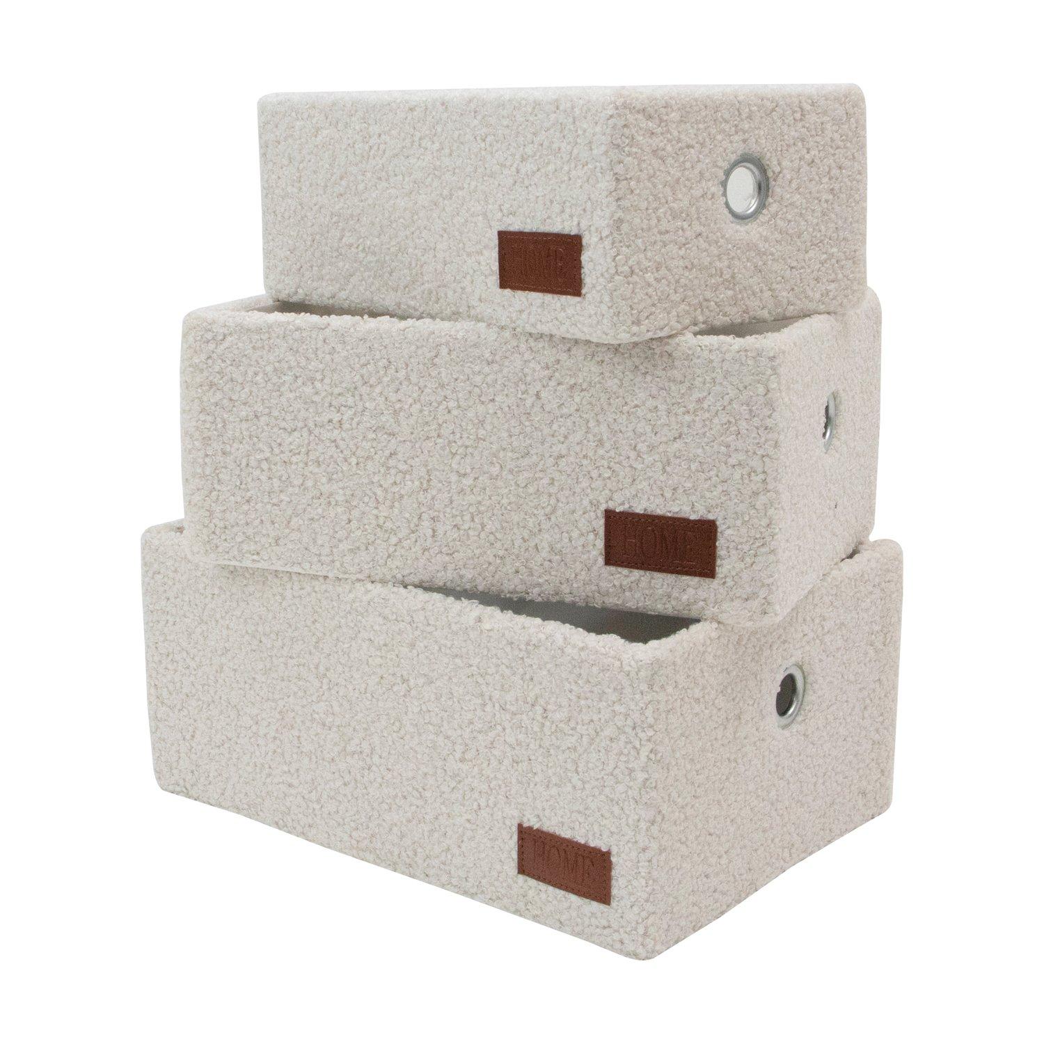 White - JVL - Shiro Set of 3 Boucle Fabric Rectangular Stora - 4