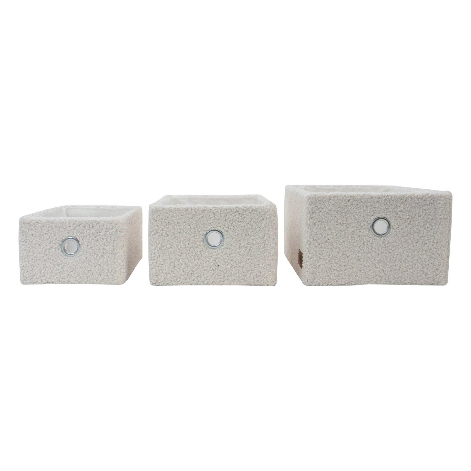 White - JVL - Shiro Set of 3 Boucle Fabric Rectangular Stora - 5