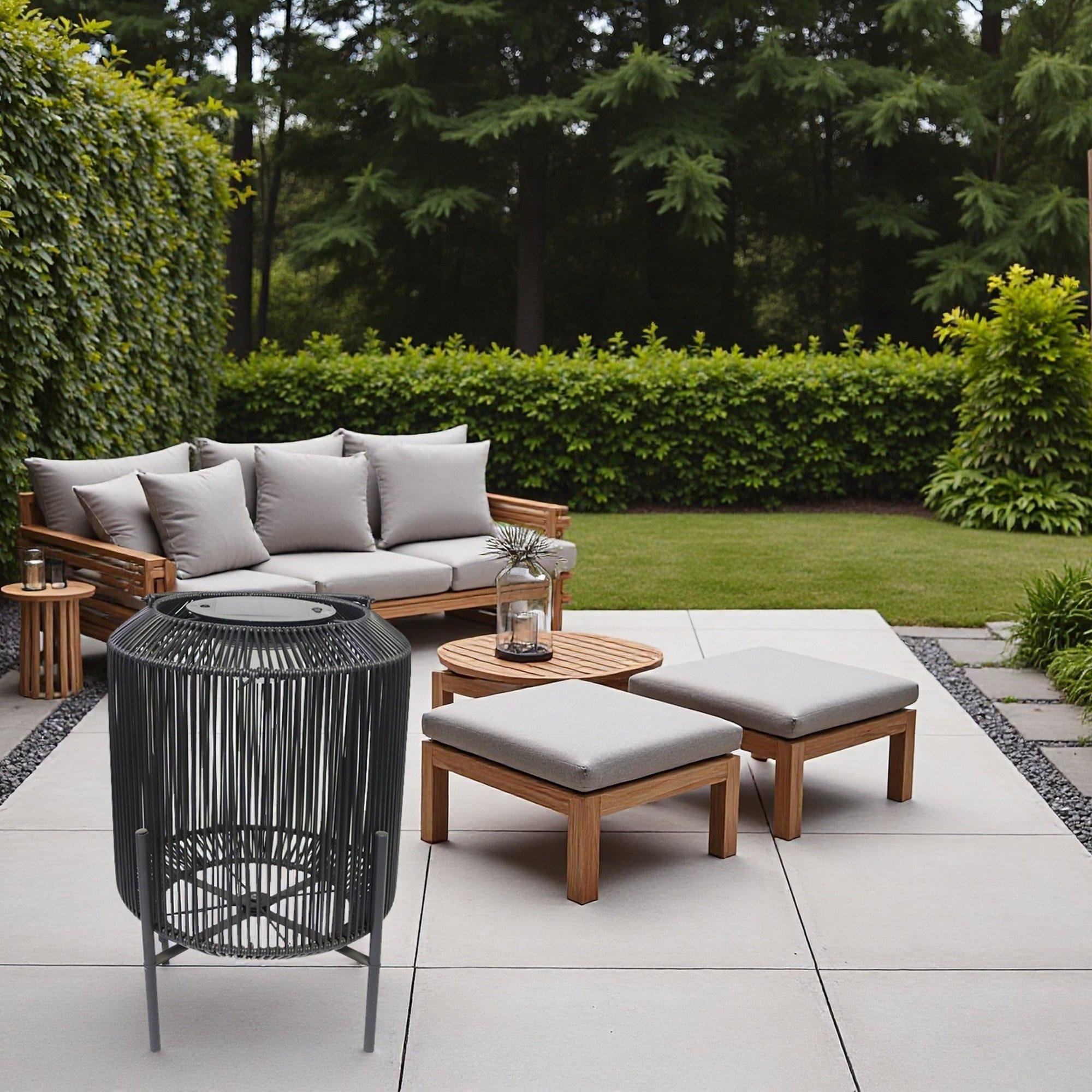 Black - K Living - Manau Rattan Solar Rechargeable Lamp - 3