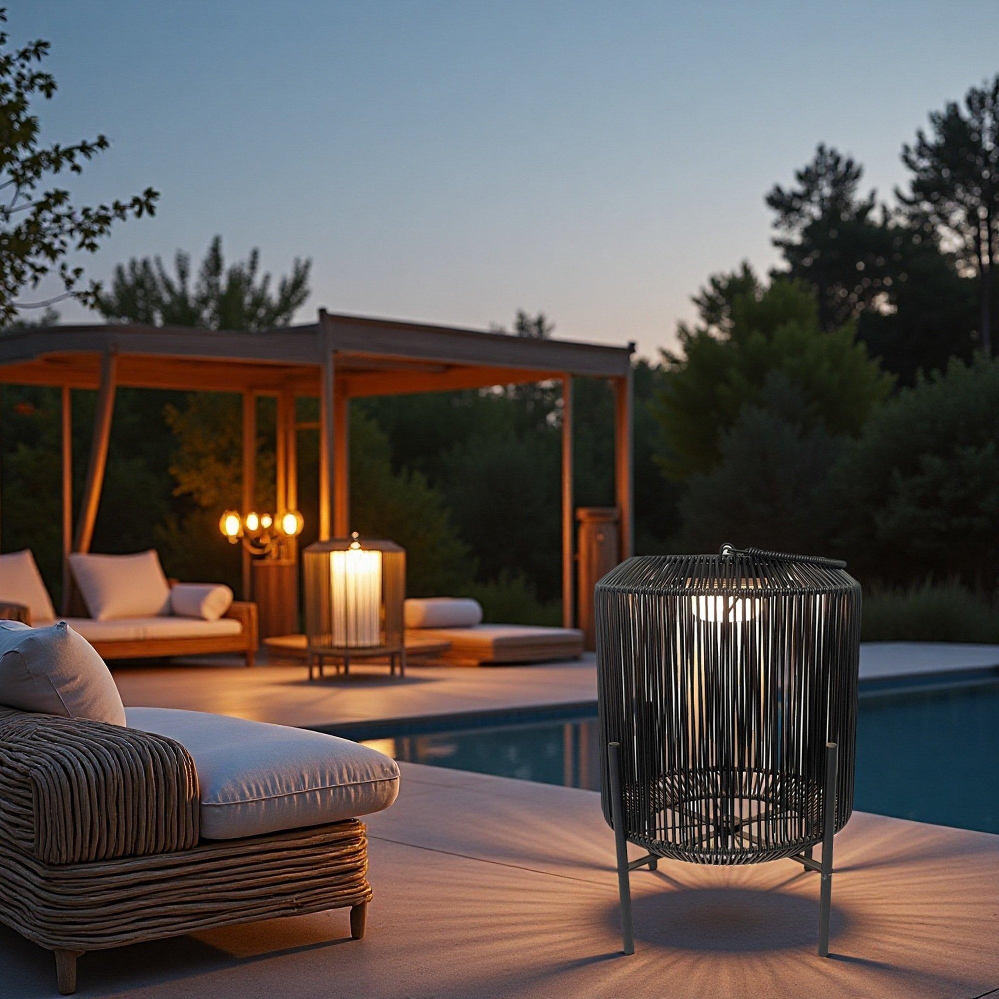 Black - K Living - Manau Rattan Solar Rechargeable Lamp - 4