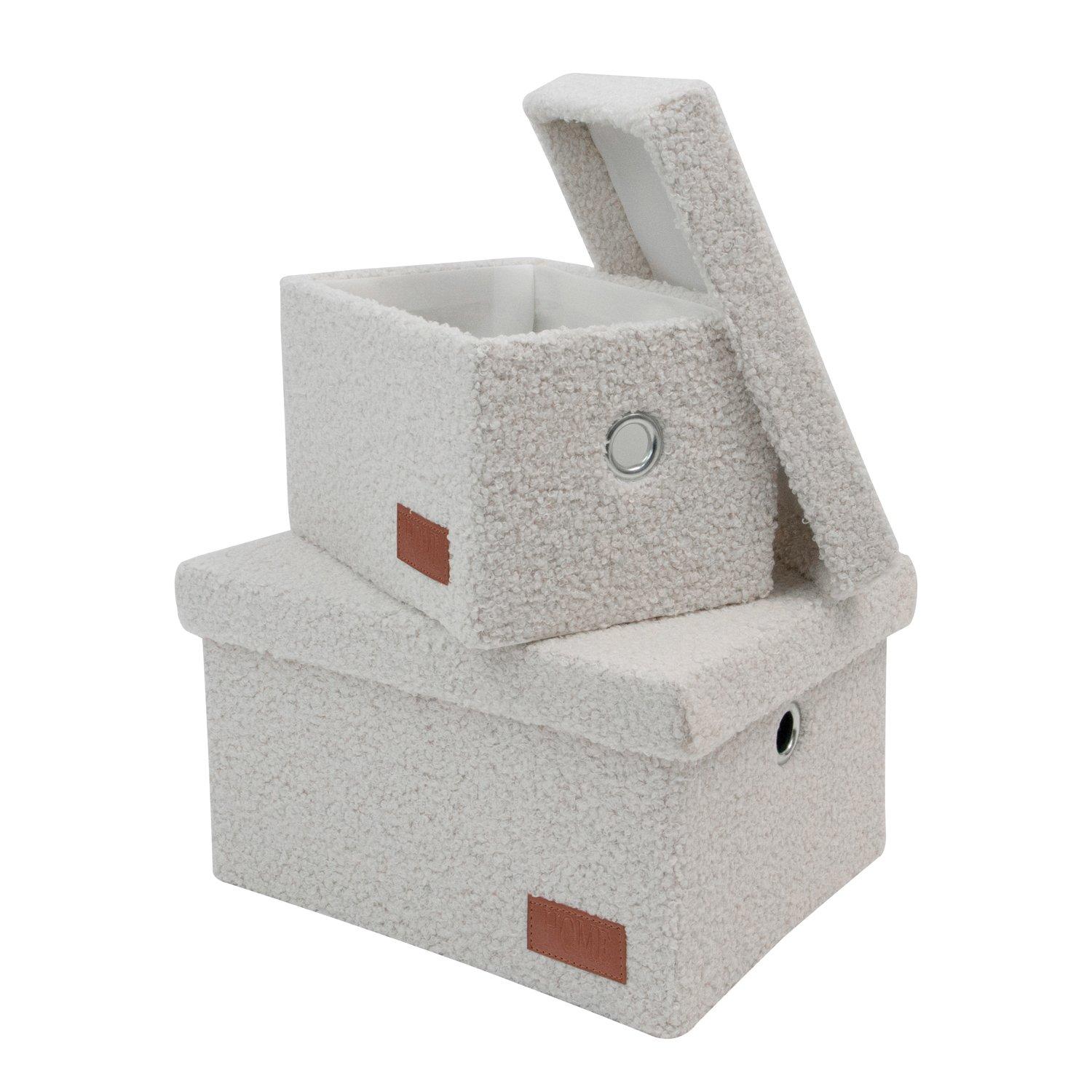 White - JVL - Shiro Set of 2 Boucle Fabric Rectangular Stora - 1