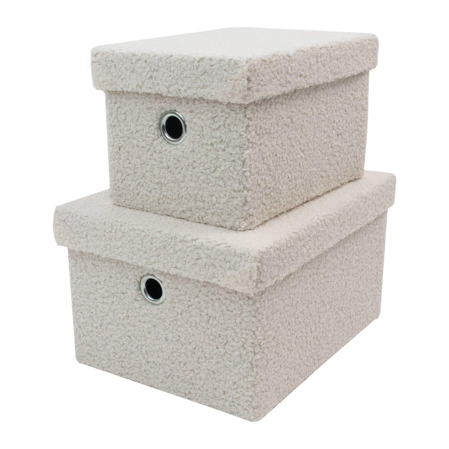 White - JVL - Shiro Set of 2 Boucle Fabric Rectangular Stora - 2