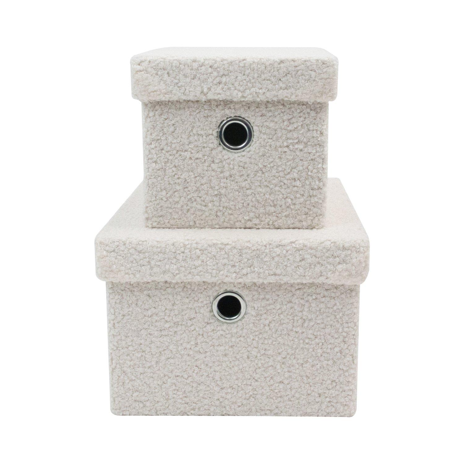 White - JVL - Shiro Set of 2 Boucle Fabric Rectangular Stora - 3