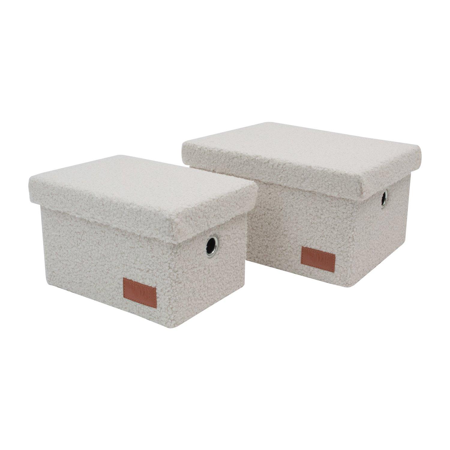 White - JVL - Shiro Set of 2 Boucle Fabric Rectangular Stora - 4