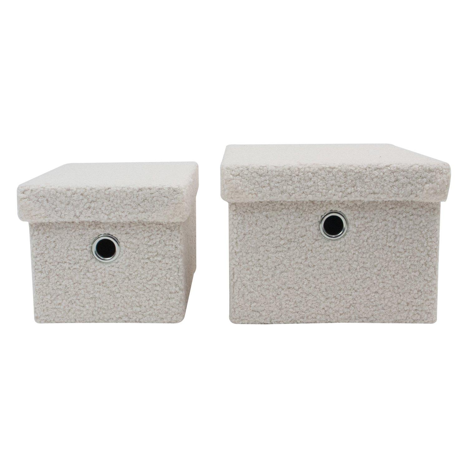 White - JVL - Shiro Set of 2 Boucle Fabric Rectangular Stora - 5
