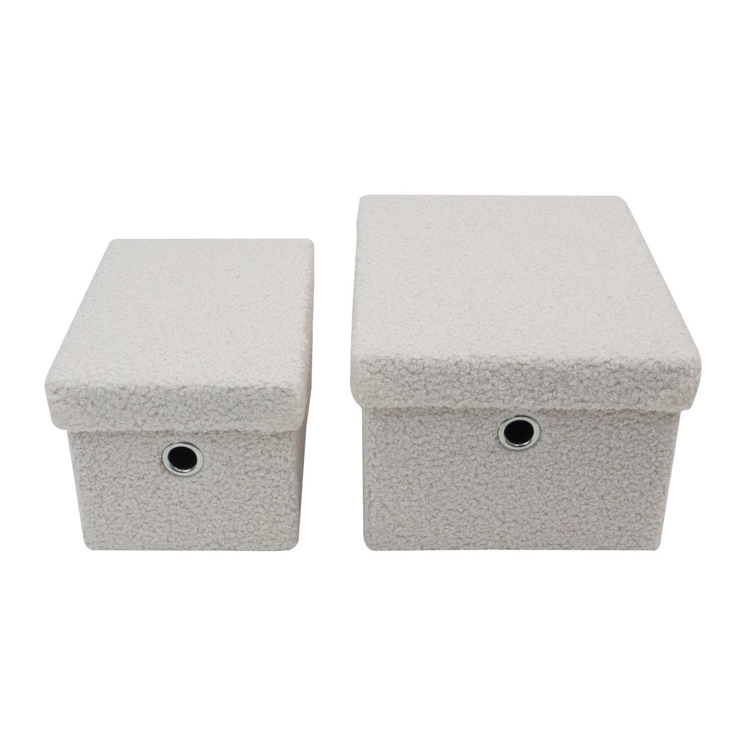 White - JVL - Shiro Set of 2 Boucle Fabric Rectangular Stora - 6