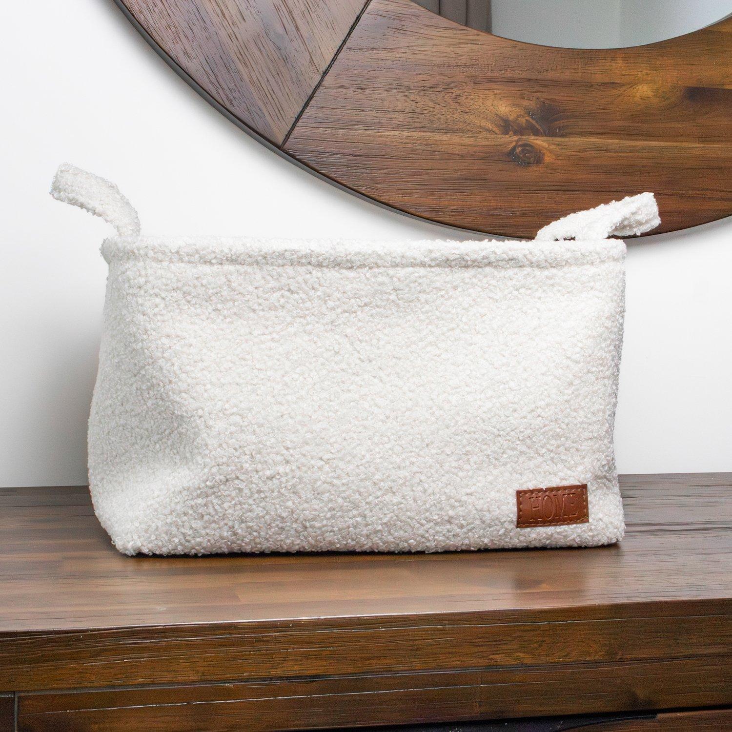 White - JVL - Shiro Boucle Fabric Rectangular Basket - 6