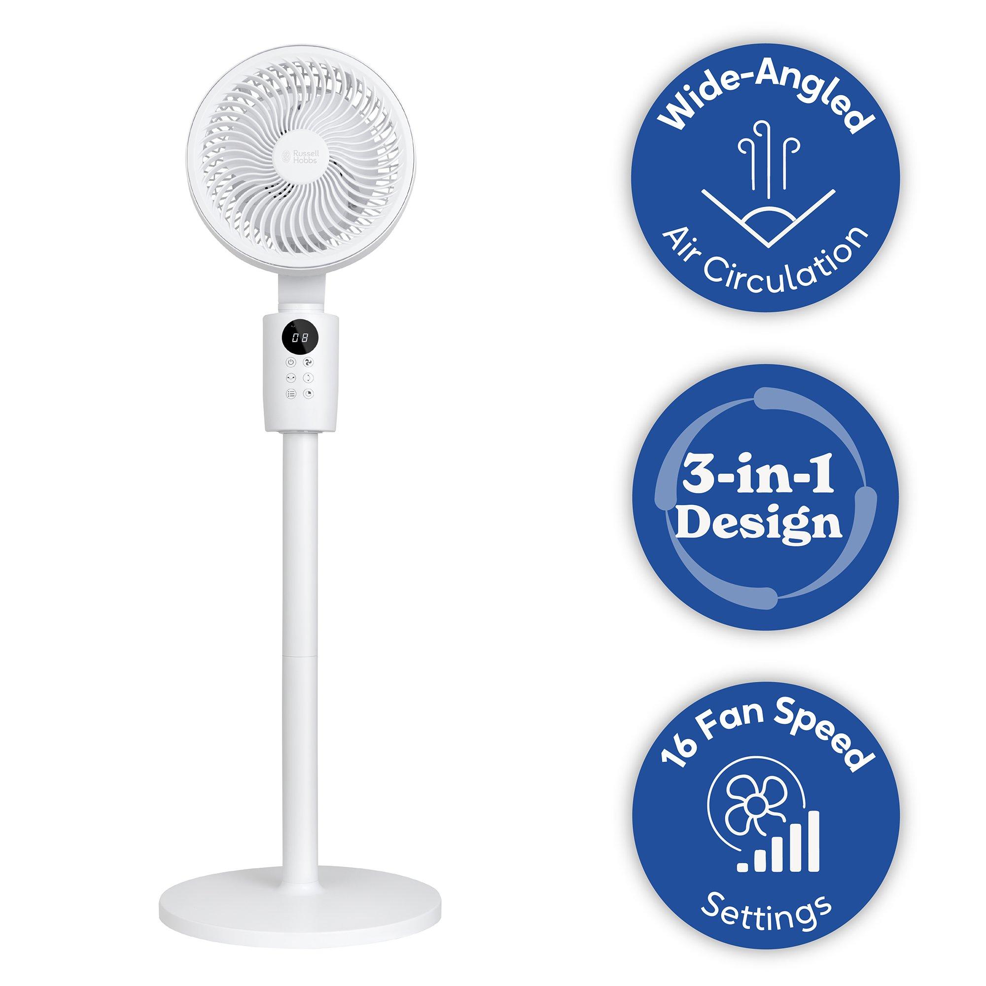 White - Russell Hobbs - RHPCF1001 3-in-1 Pedestal Circulator Fan in White - 15