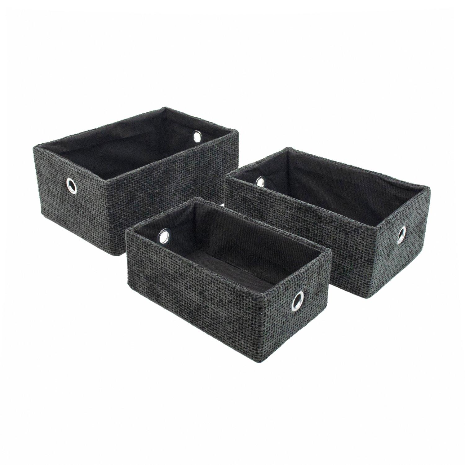 Black - JVL - Metro Set of 3 Rectangular Storage Baskets, Ho - 1