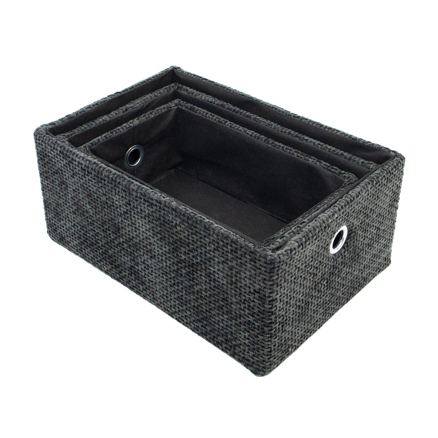 Black - JVL - Metro Set of 3 Rectangular Storage Baskets, Ho - 2