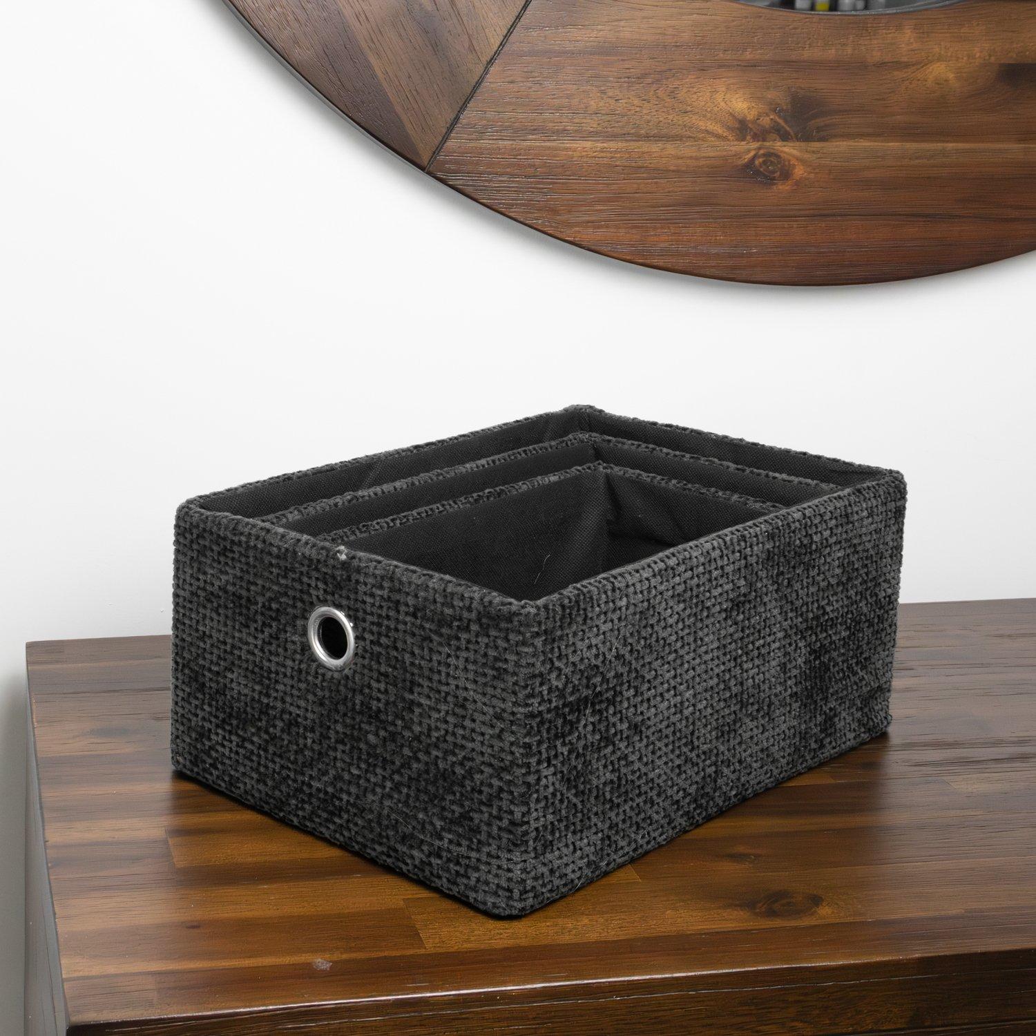 Black - JVL - Metro Set of 3 Rectangular Storage Baskets, Ho - 11