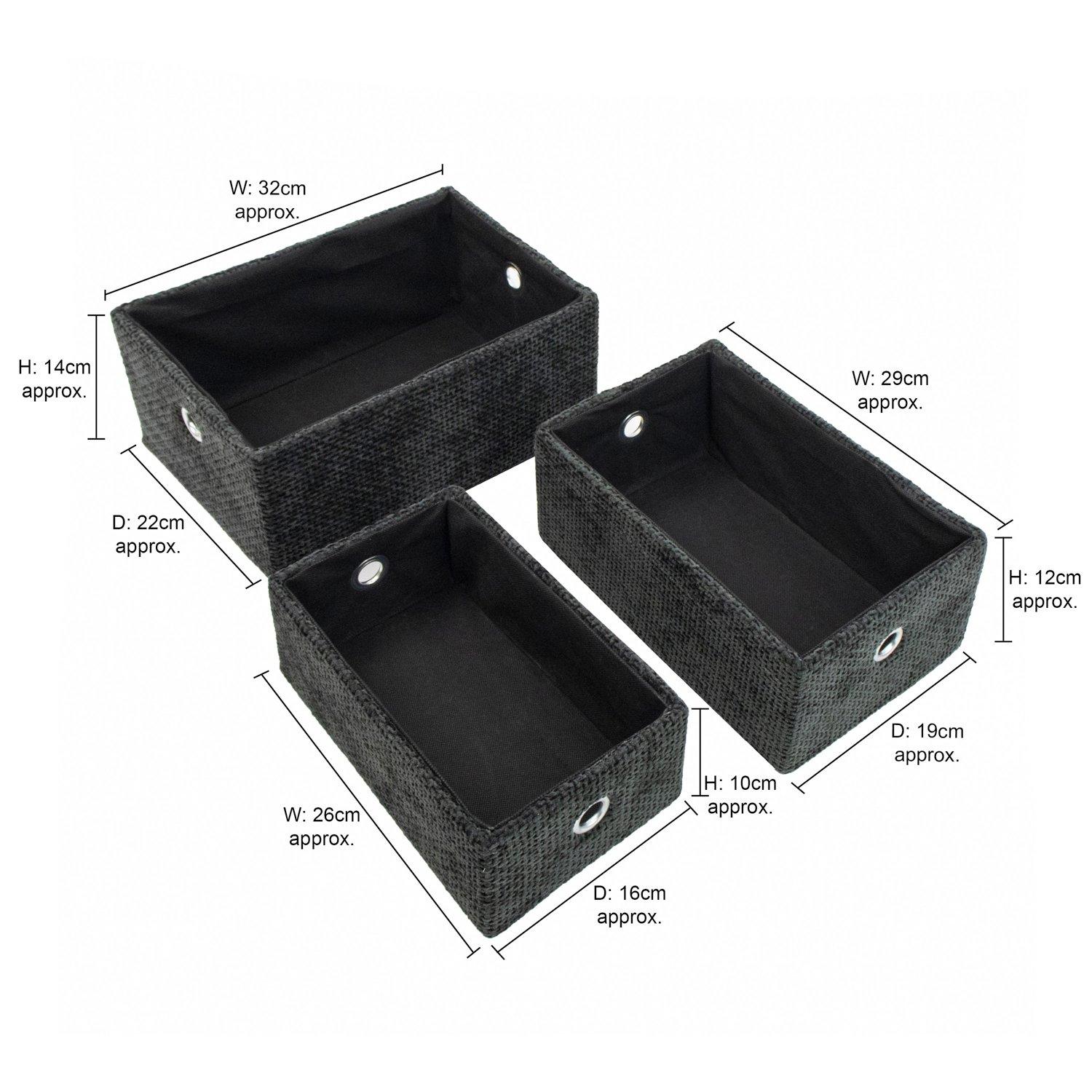 Black - JVL - Metro Set of 3 Rectangular Storage Baskets, Ho - 13