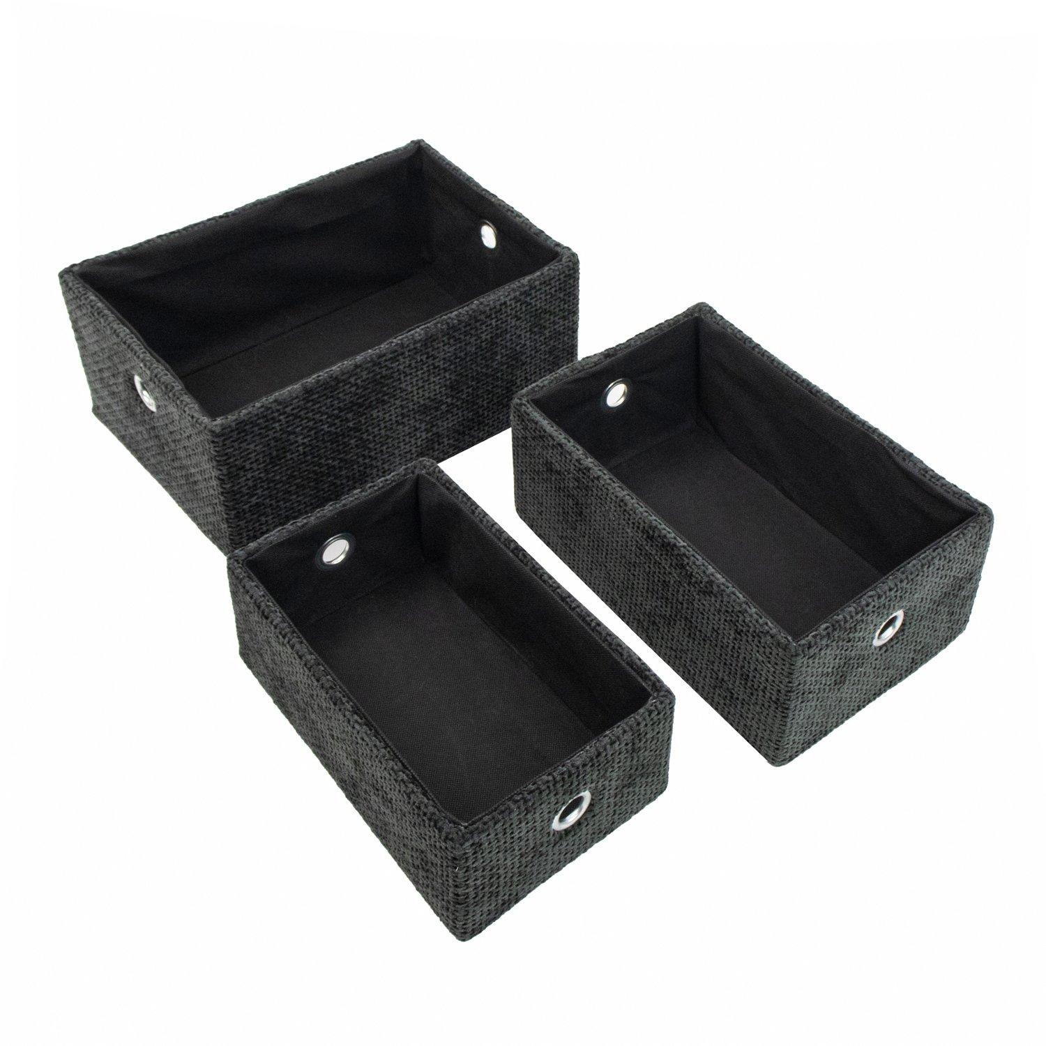 Black - JVL - Metro Set of 3 Rectangular Storage Baskets, Ho - 3