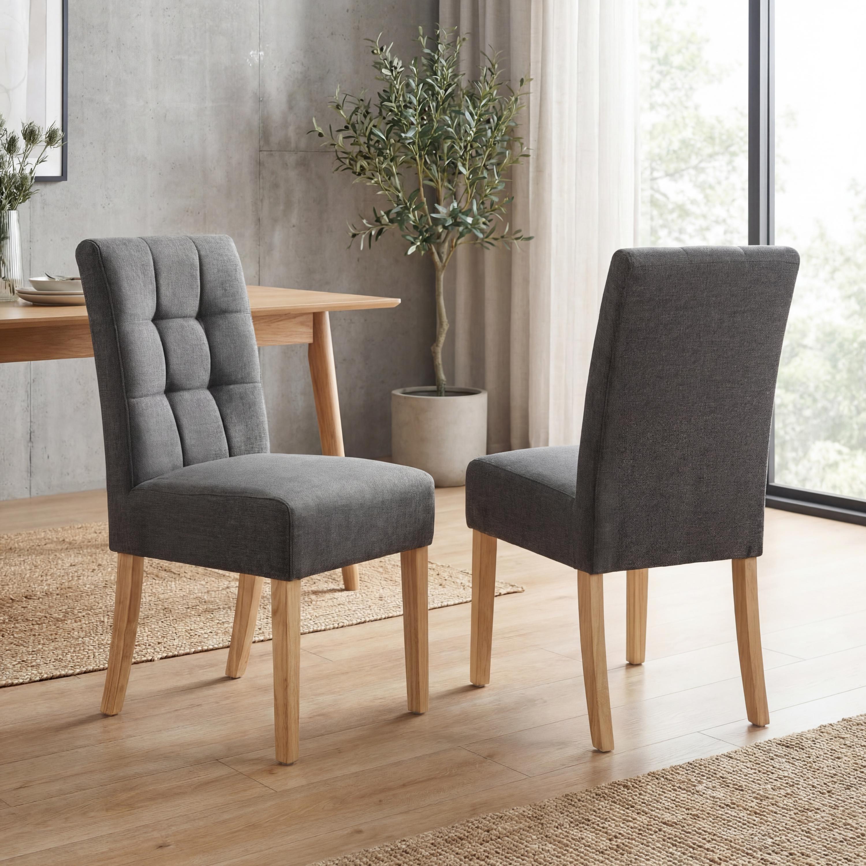Set of 2 Oakmere Linen Dining Chairs - Steel Grey