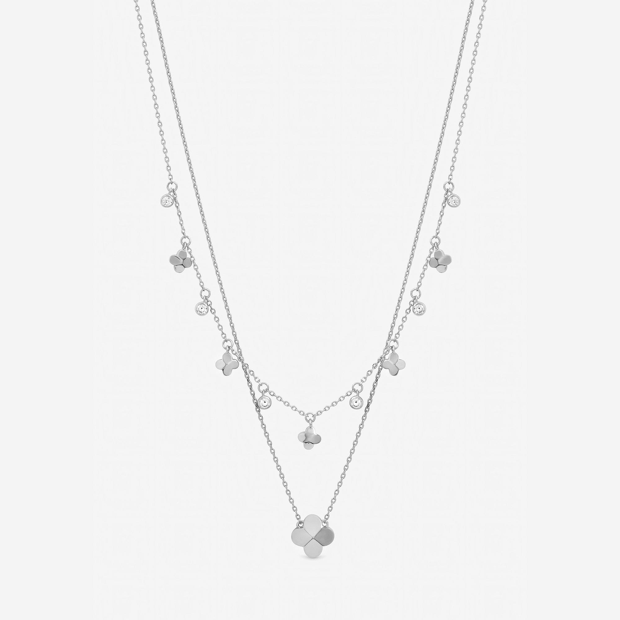 Silver - Inicio - Silver Double Row Clover Necklace - Gift Pouch