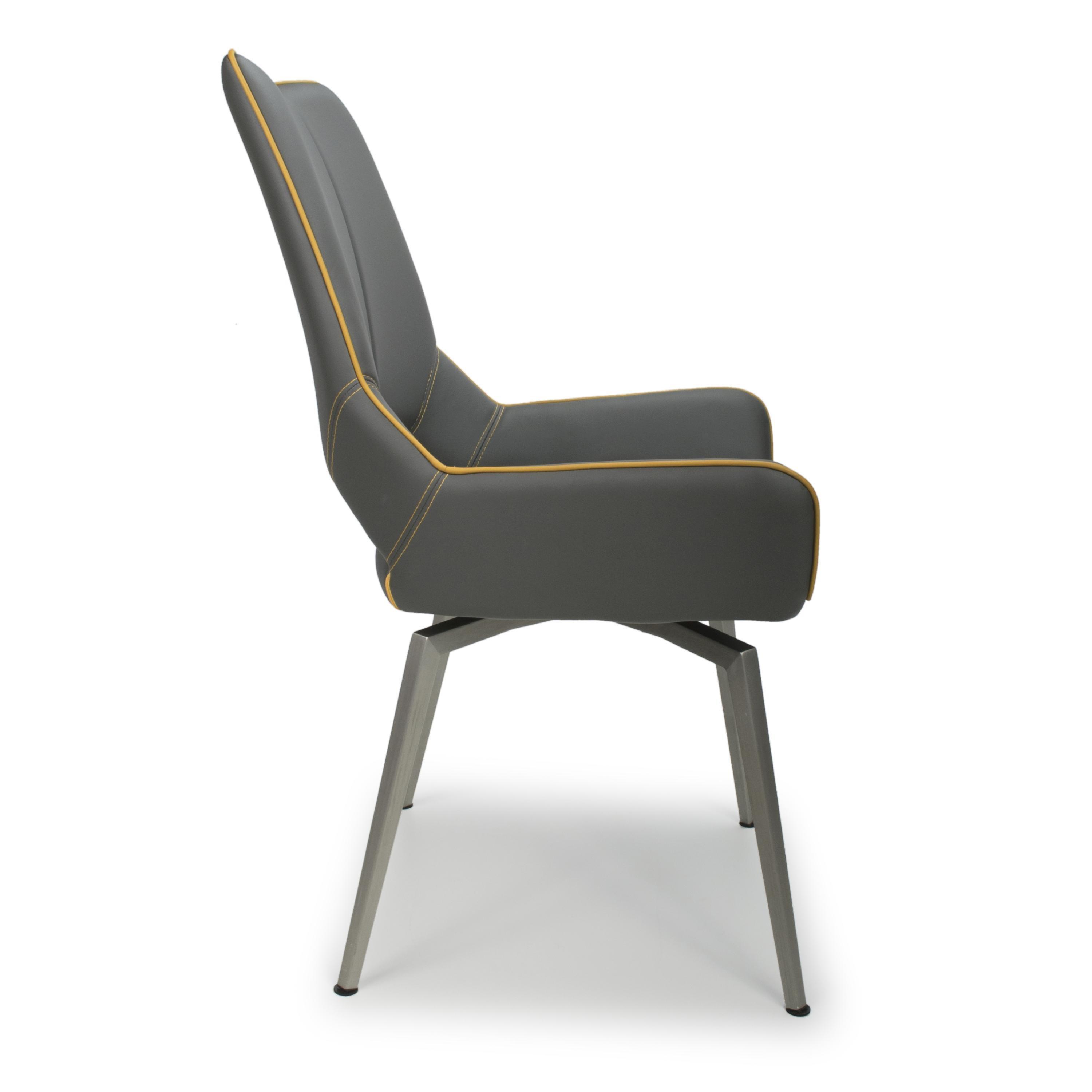 Graphite Grey - Shankar - Set of 2 Mayfair Faux Leather Swivel Dining Chairs - 3