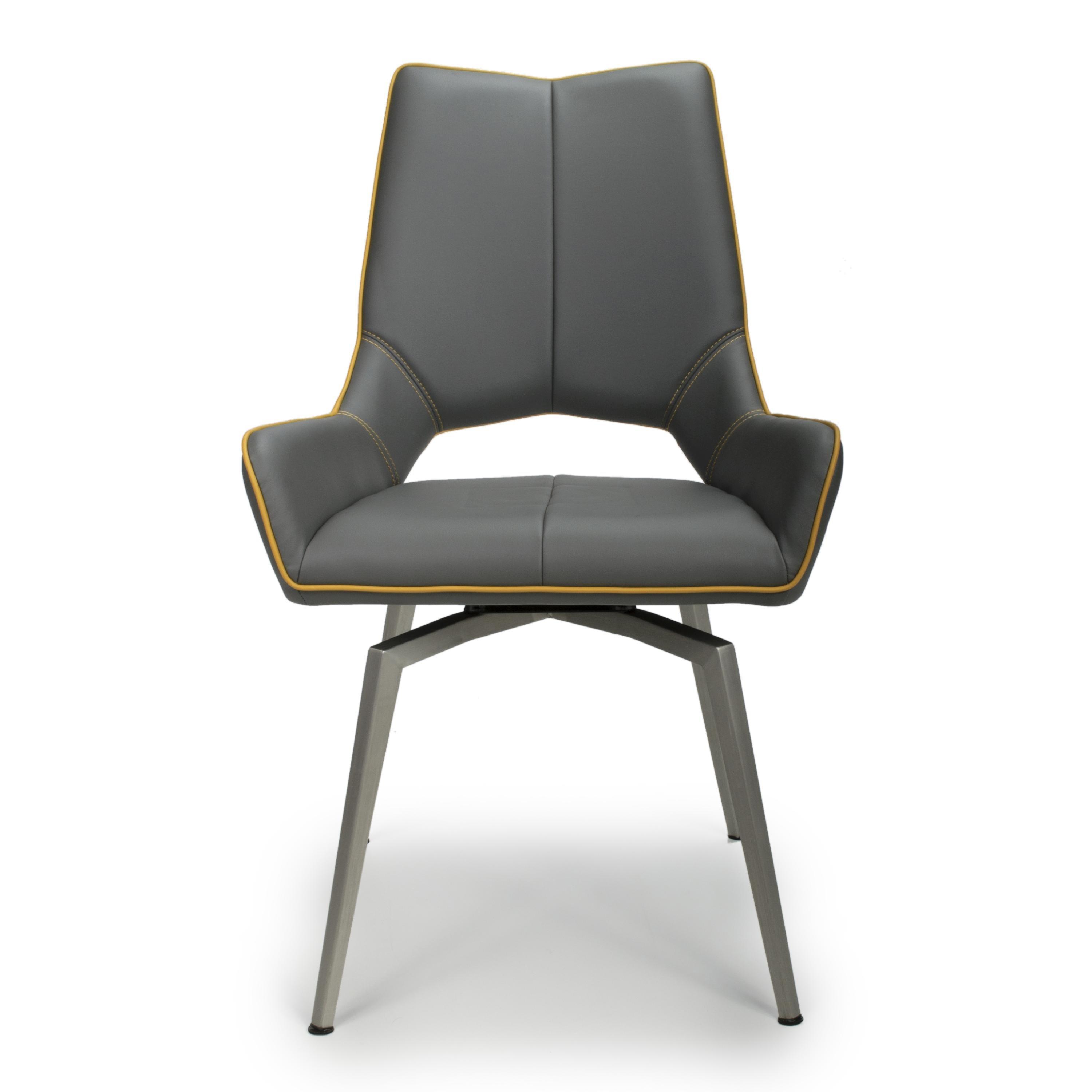 Graphite Grey - Shankar - Set of 2 Mayfair Faux Leather Swivel Dining Chairs - 4