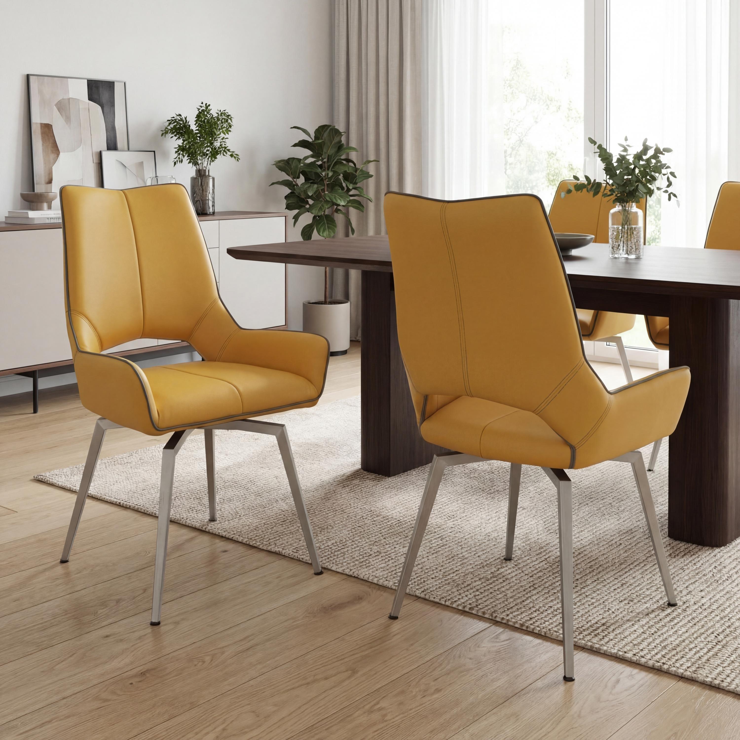 Yellow - Shankar - Set of 2 Mayfair Faux Leather Swivel Dining Chairs - 1
