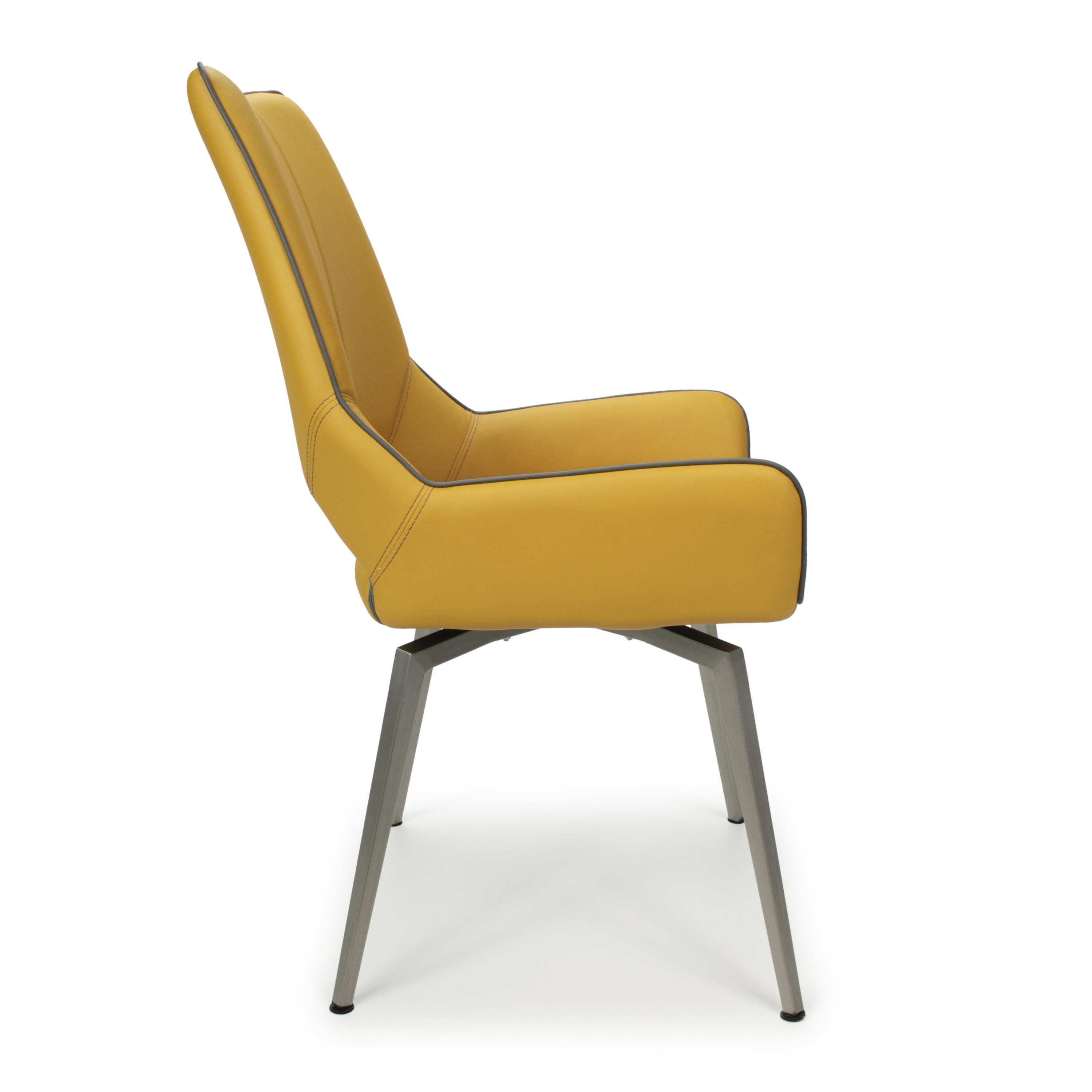 Yellow - Shankar - Set of 2 Mayfair Faux Leather Swivel Dining Chairs - 3