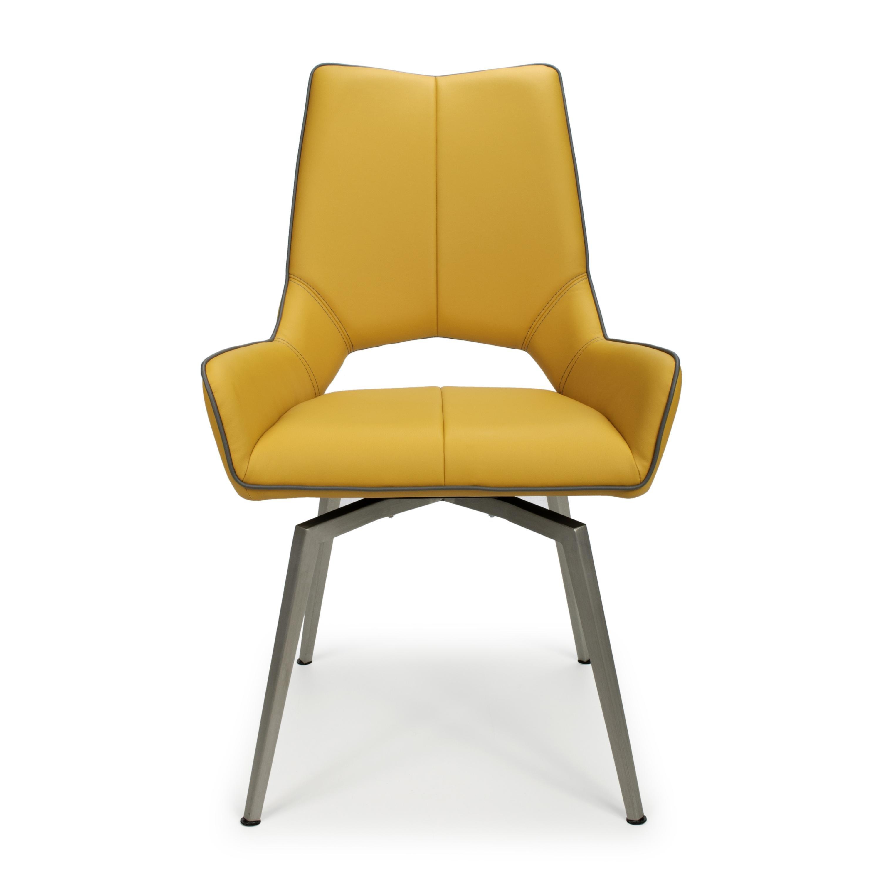 Yellow - Shankar - Set of 2 Mayfair Faux Leather Swivel Dining Chairs - 4