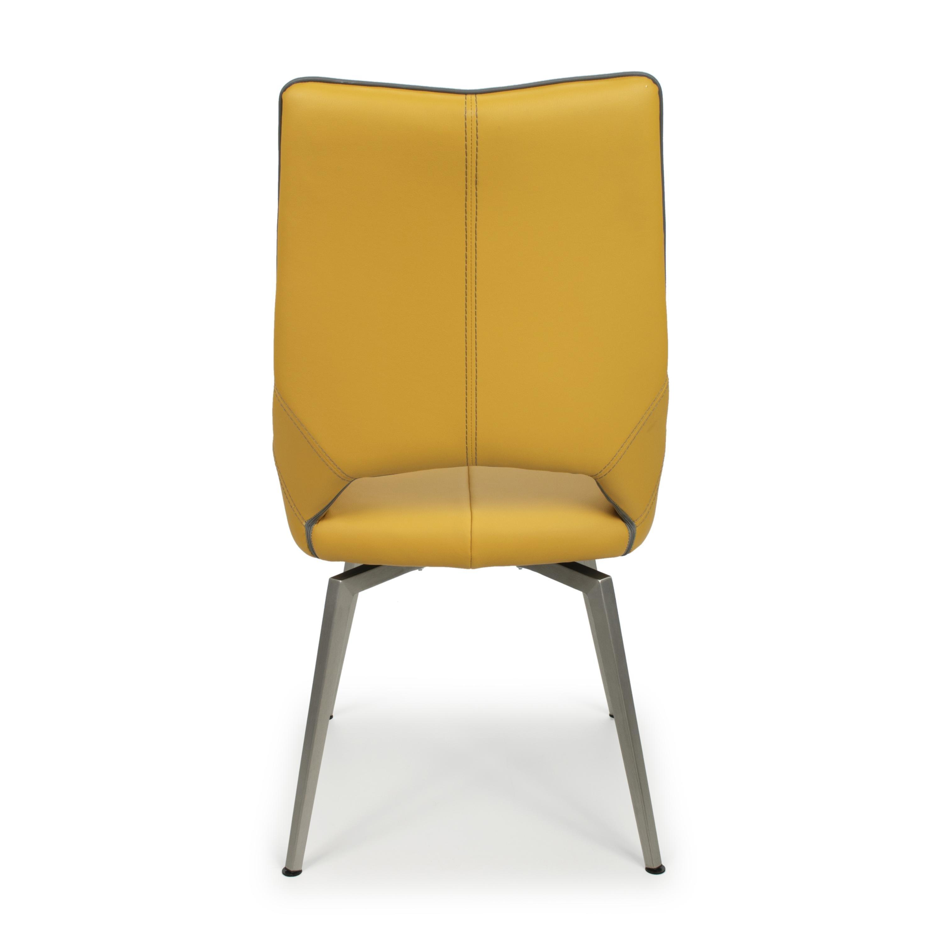 Yellow - Shankar - Set of 2 Mayfair Faux Leather Swivel Dining Chairs - 5