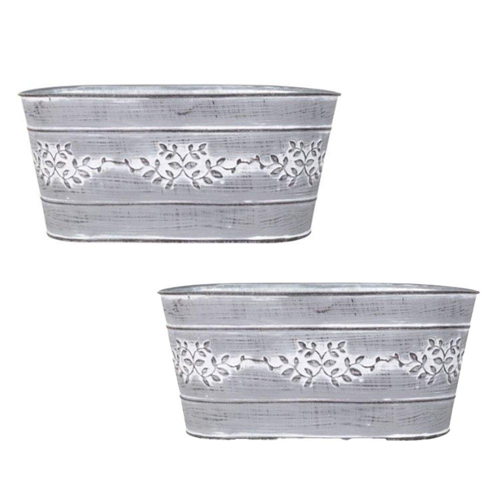 Yougarden  Pair Of Leafy Vine Tin Troughs (26.5Cm) - Zinc - Metallics - 12.5x26.5x