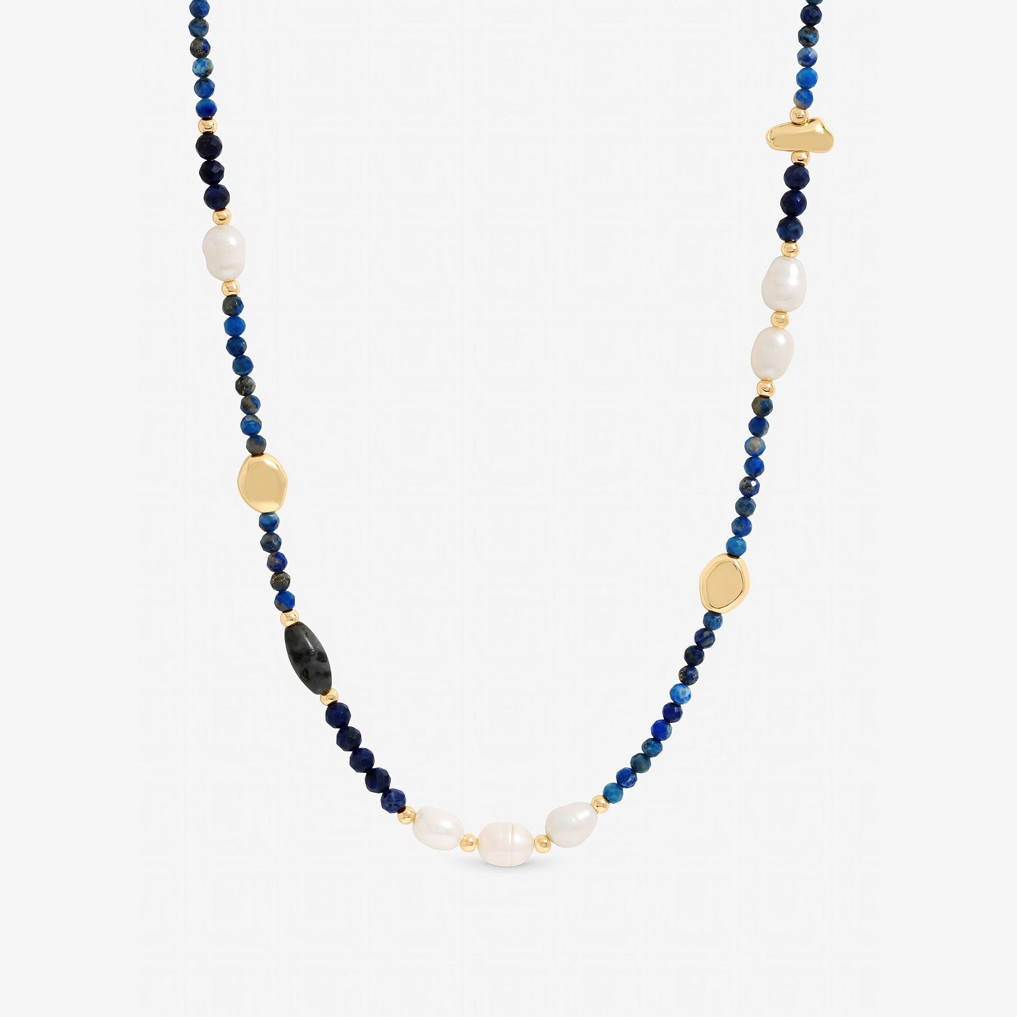 Silver - Jon Richard - Lapis and Pearl Beaded Necklace