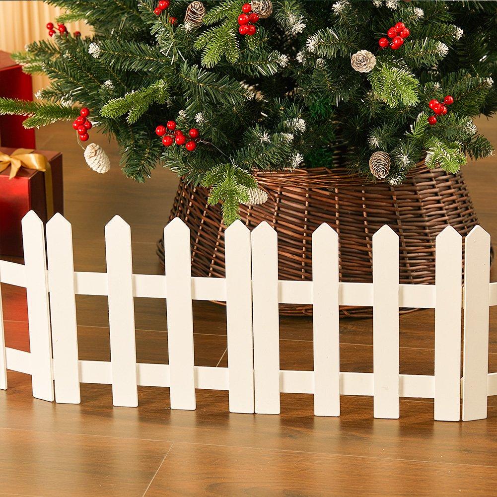 Life Ideas  Wooden Tree Picket Fence Decoration - White