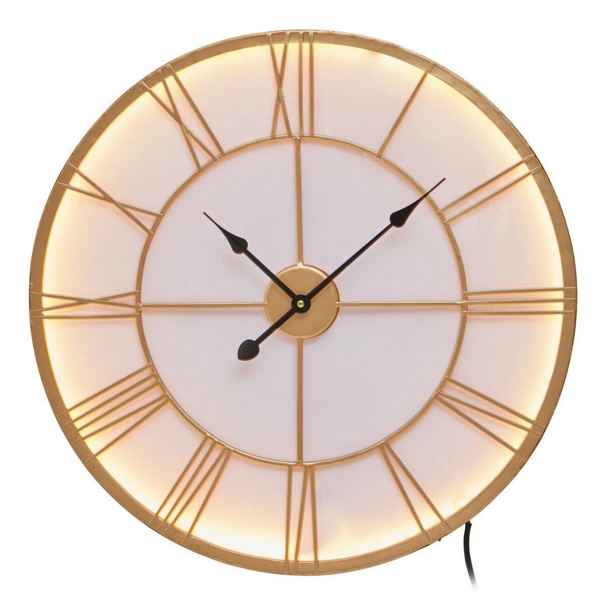 Gold White - Premier Housewares - Genova 60cm Dia Small Gold and White LED Wall Cloc - 1