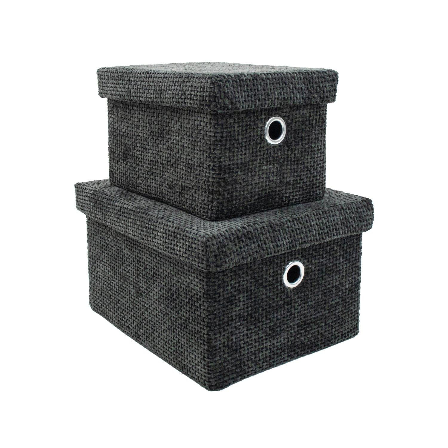 Black - JVL - Metro Set of 2 Rectangular Storage Baskets wit - 2