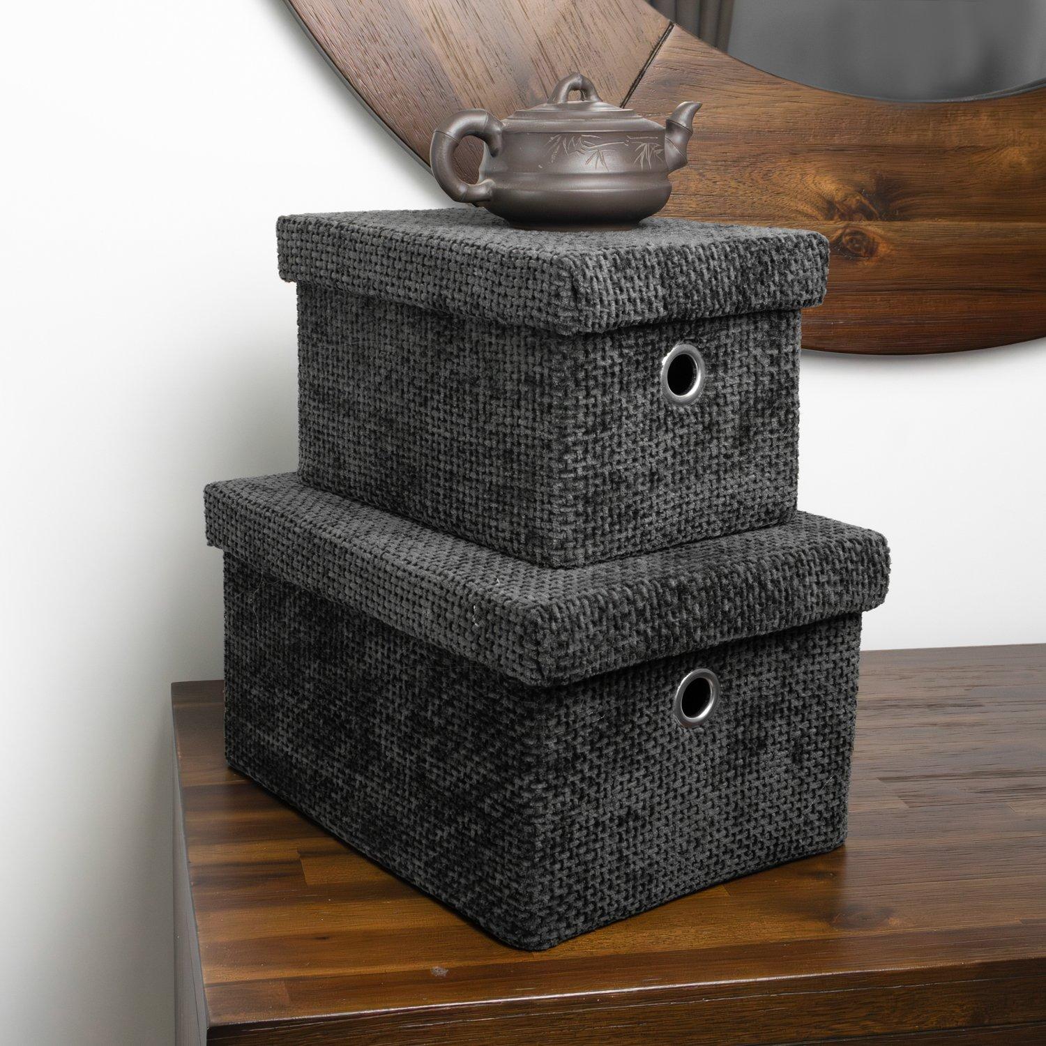 Black - JVL - Metro Set of 2 Rectangular Storage Baskets wit - 10