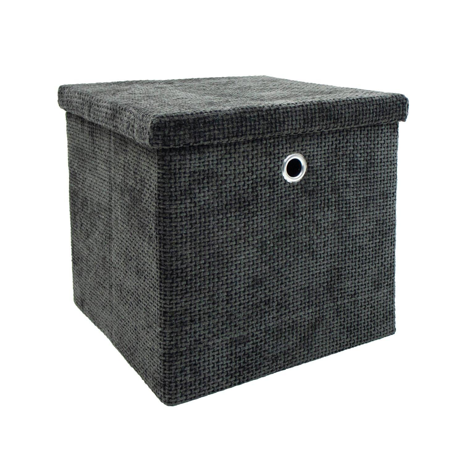 Black - JVL - Metro Foldable Cube Organiser Box with Lid - 1