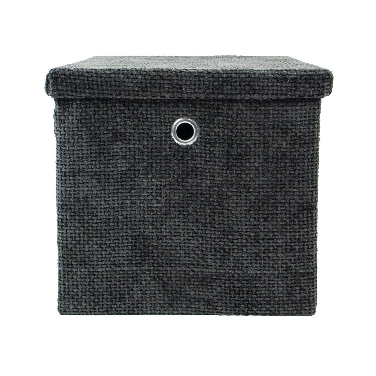 Black - JVL - Metro Foldable Cube Organiser Box with Lid - 2