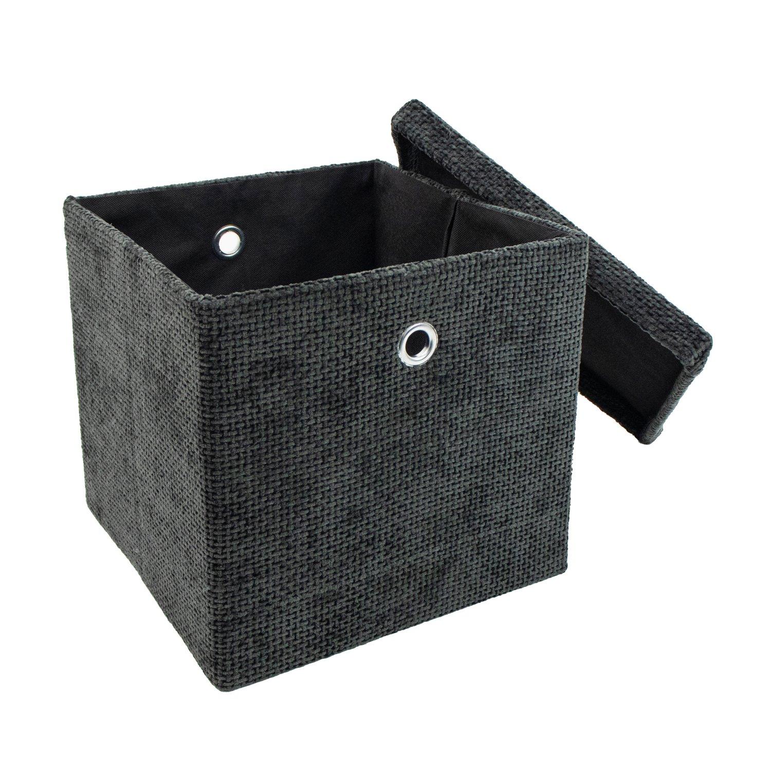 Black - JVL - Metro Foldable Cube Organiser Box with Lid - 3