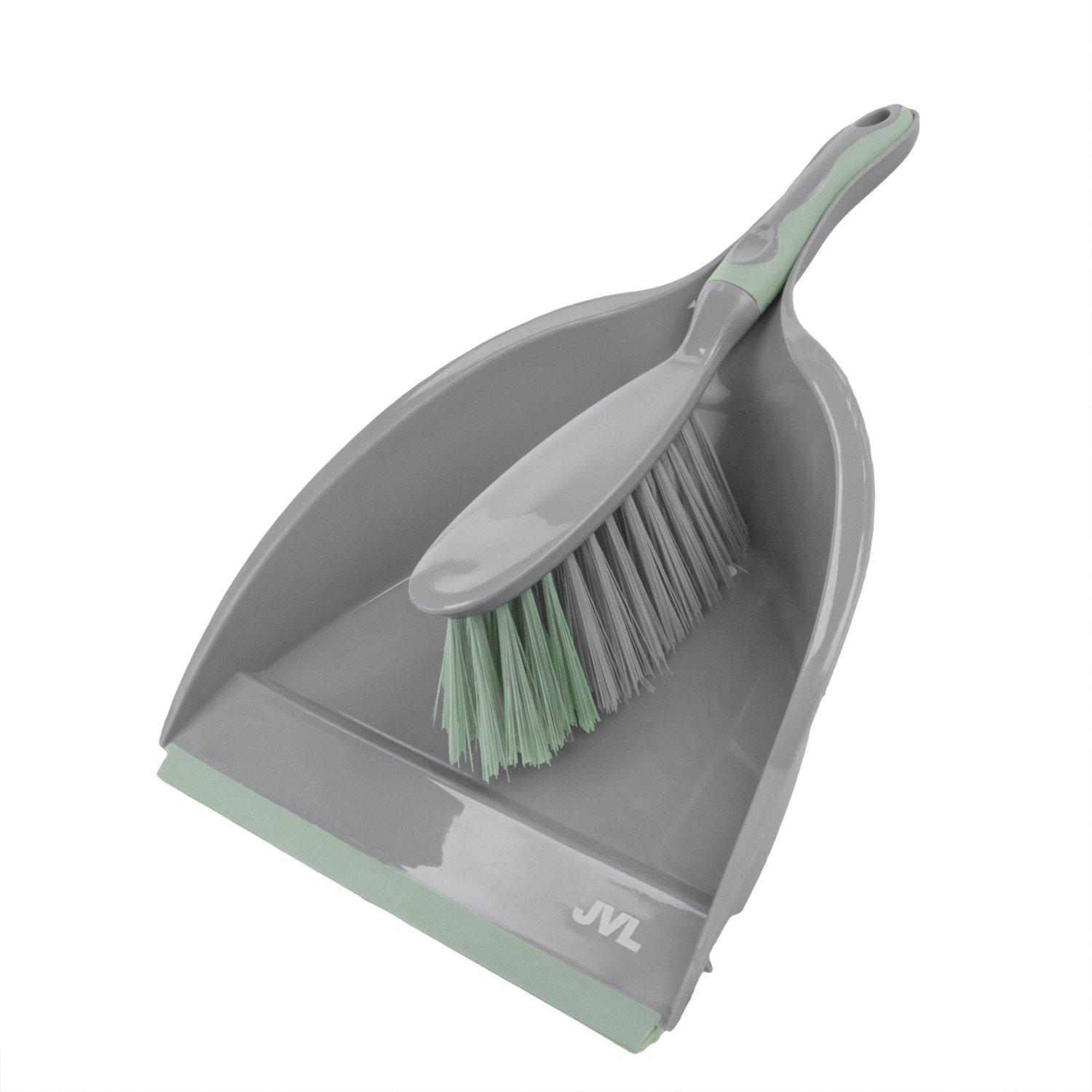 JVL JVL Dustpan and Brush Set with Rubber Grip - Grey
