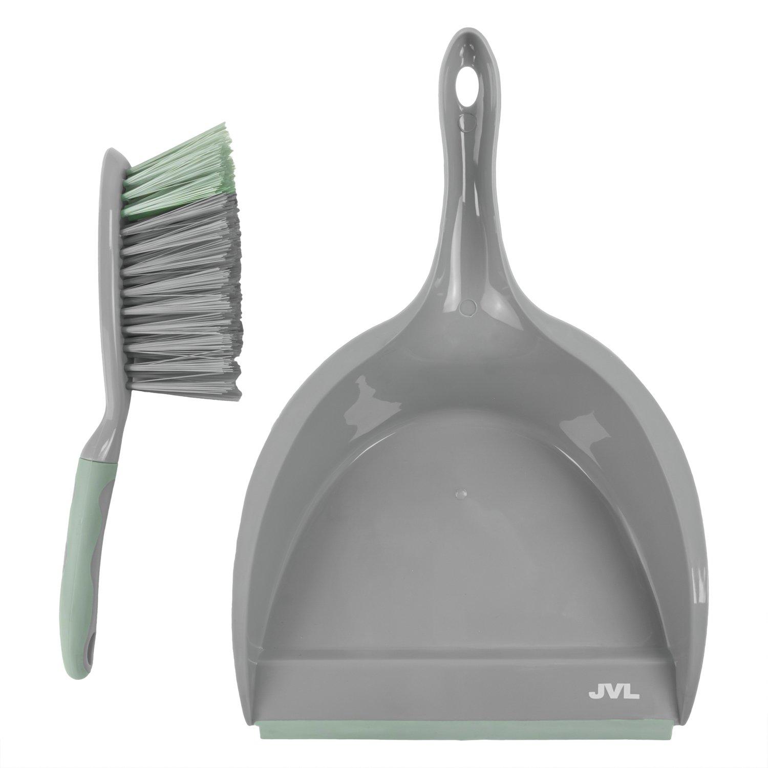 Grey - JVL - JVL Dustpan and Brush Set with Rubber Grip - Grey - 2